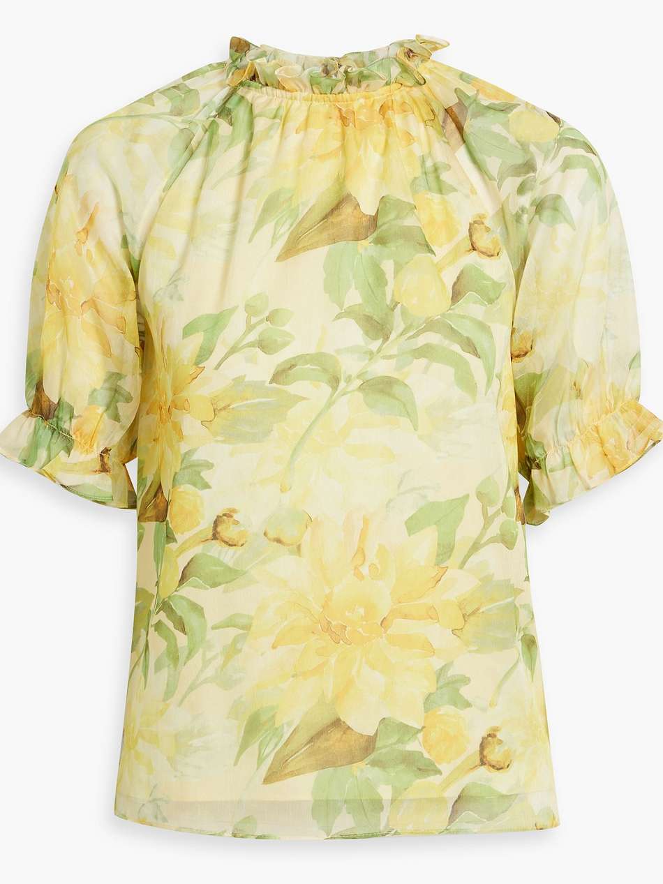 ruffled floral-print chiffon blouse