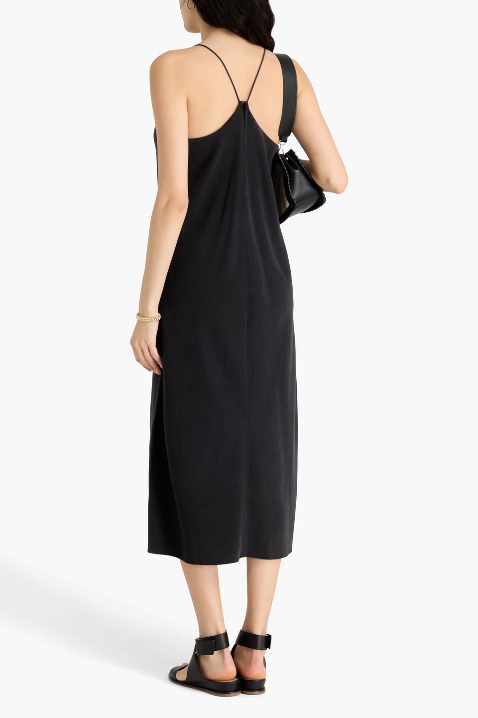Shop Alex Mill Alexis Washed Lyocell Midi Slip Dress In Black