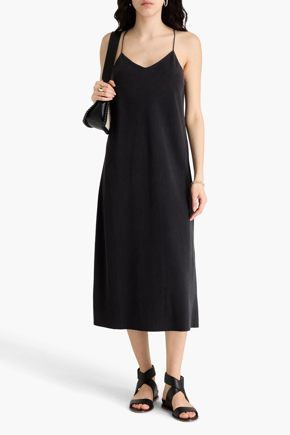 Shop Alex Mill Alexis Washed Lyocell Midi Slip Dress In Black