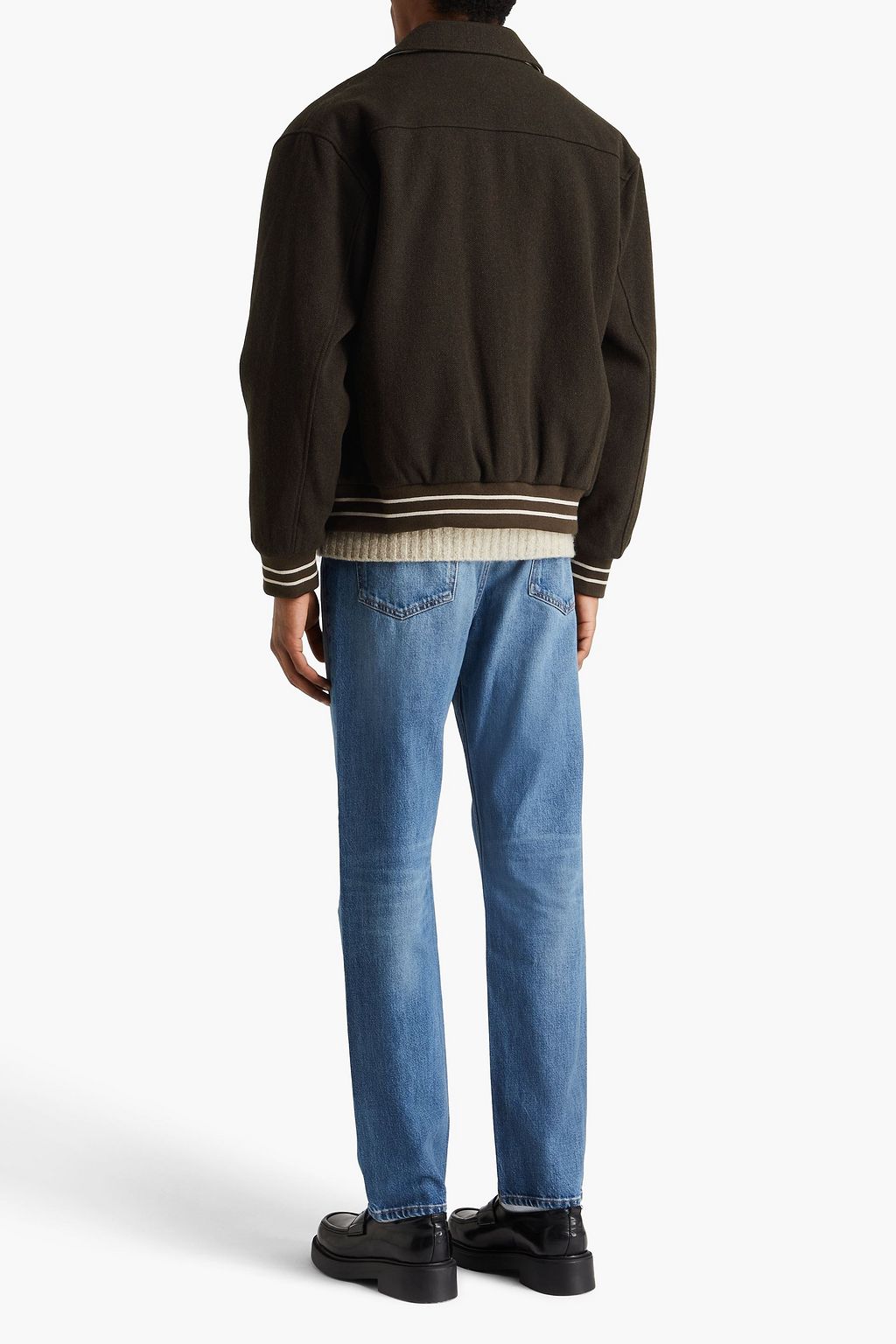 FRAME Varsity leather-trimmed wool-blend jacket