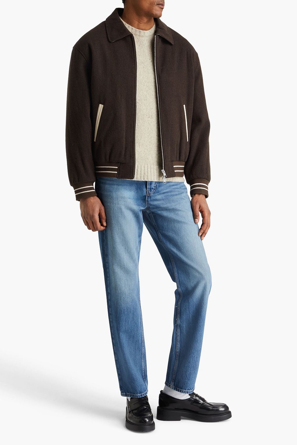 FRAME Varsity leather-trimmed wool-blend jacket