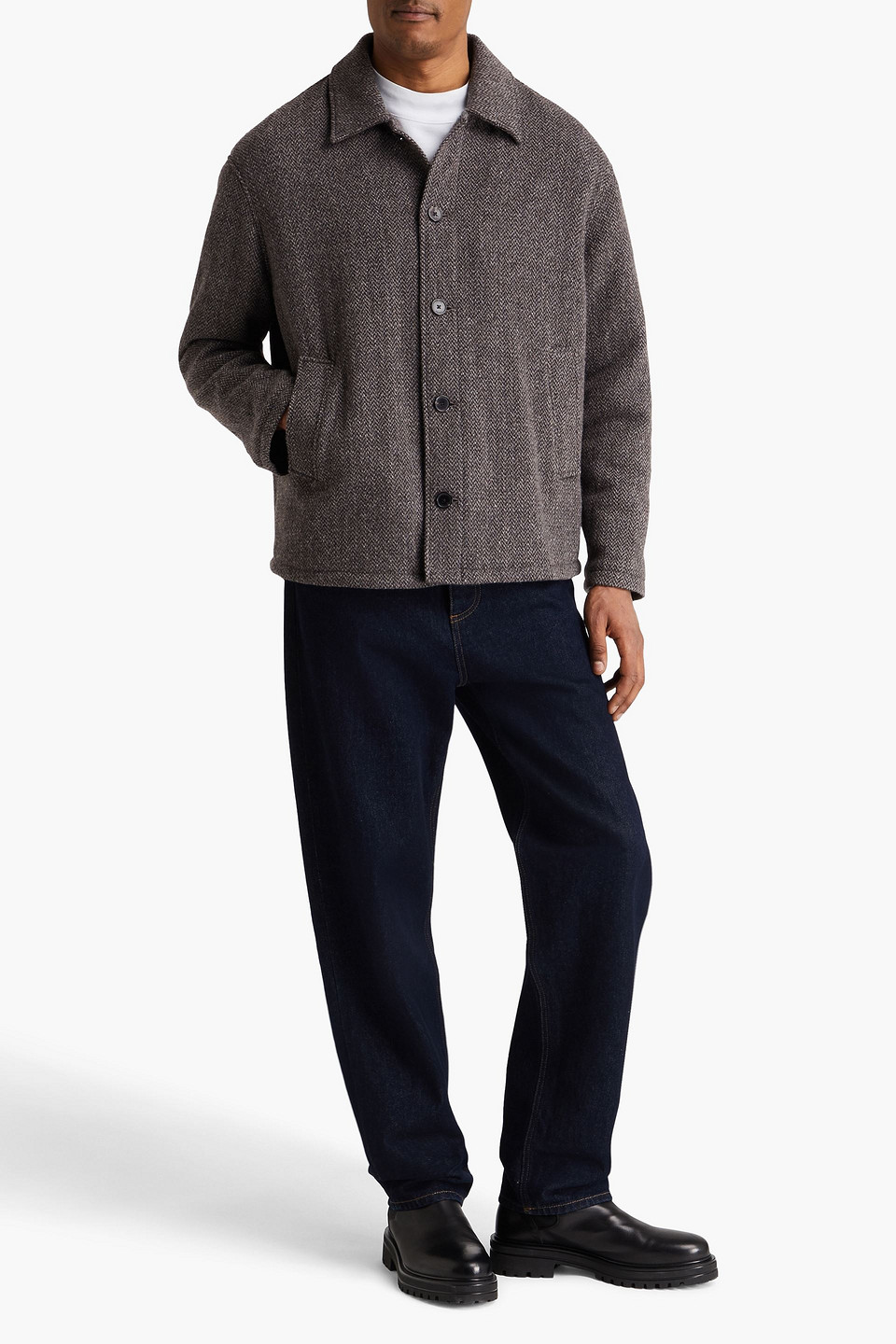 Frame Wool-blend Tweed Overshirt In Gray