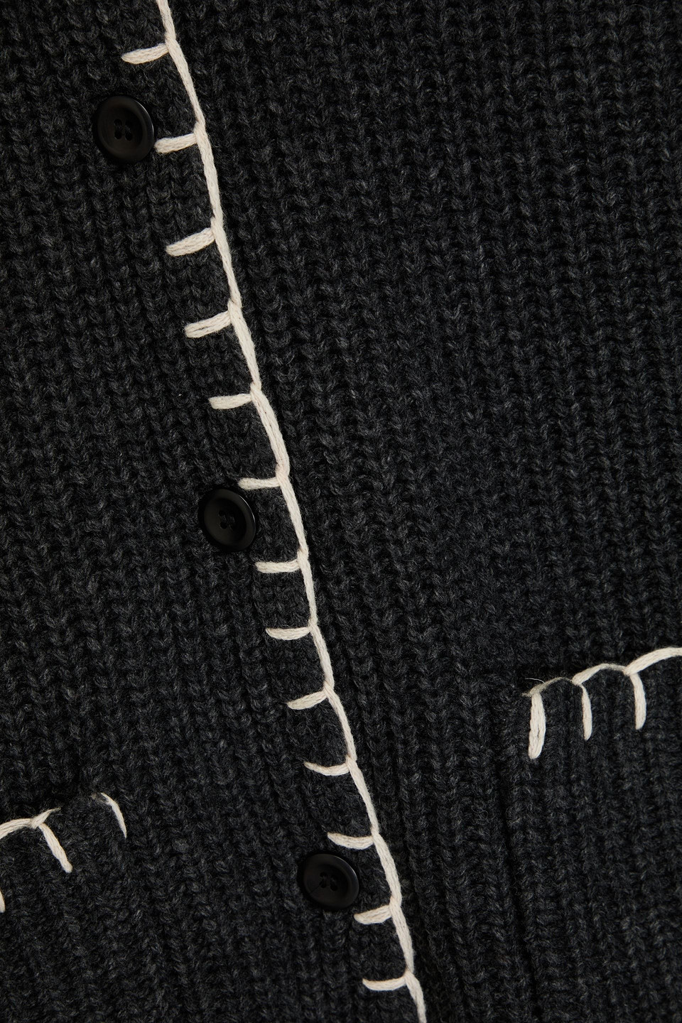Alex Mill Mae Whipstitch Detail Wool Blend Cardigan With Removable Scarf In Black
