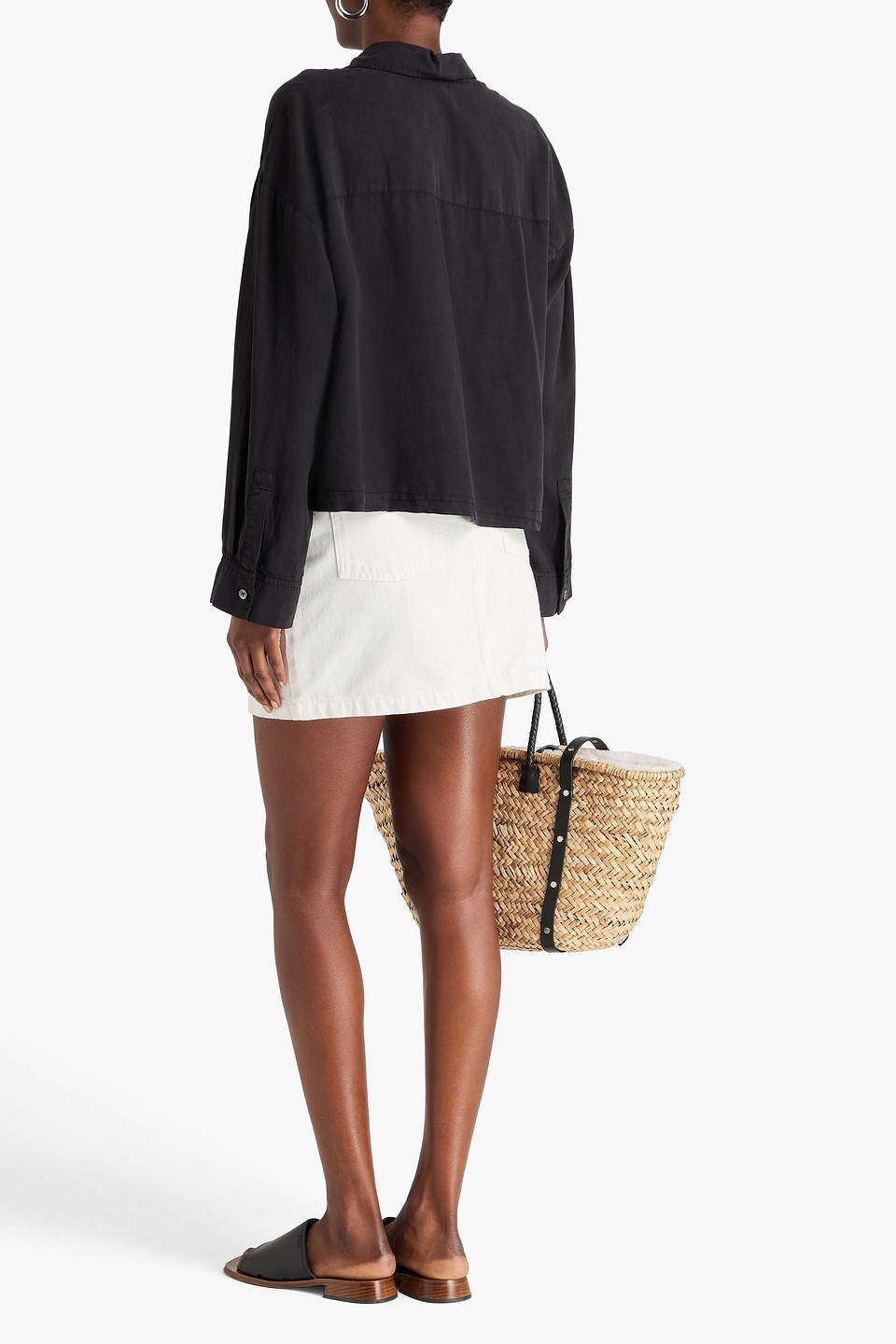 Alex Mill Gemma Cropped Washed Lyocell Shirt In Black