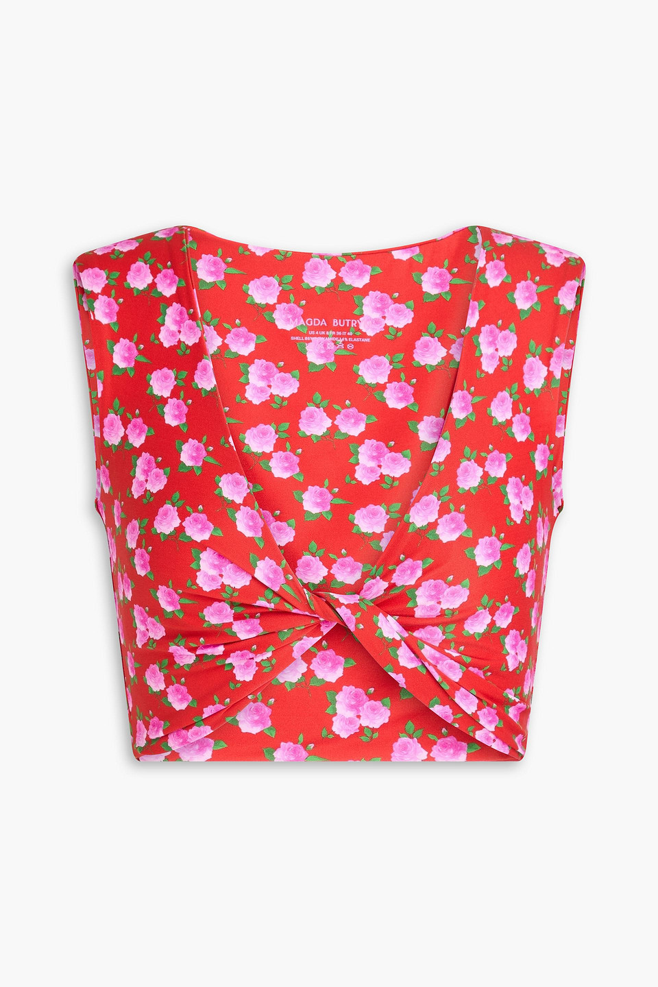 Magda Butrym Twisted Floral-print Bikini Top In Red