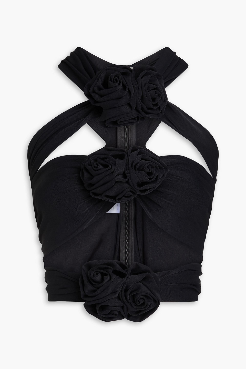 Magda Butrym Cutout Floral-appliquéd Jersey Top In Black