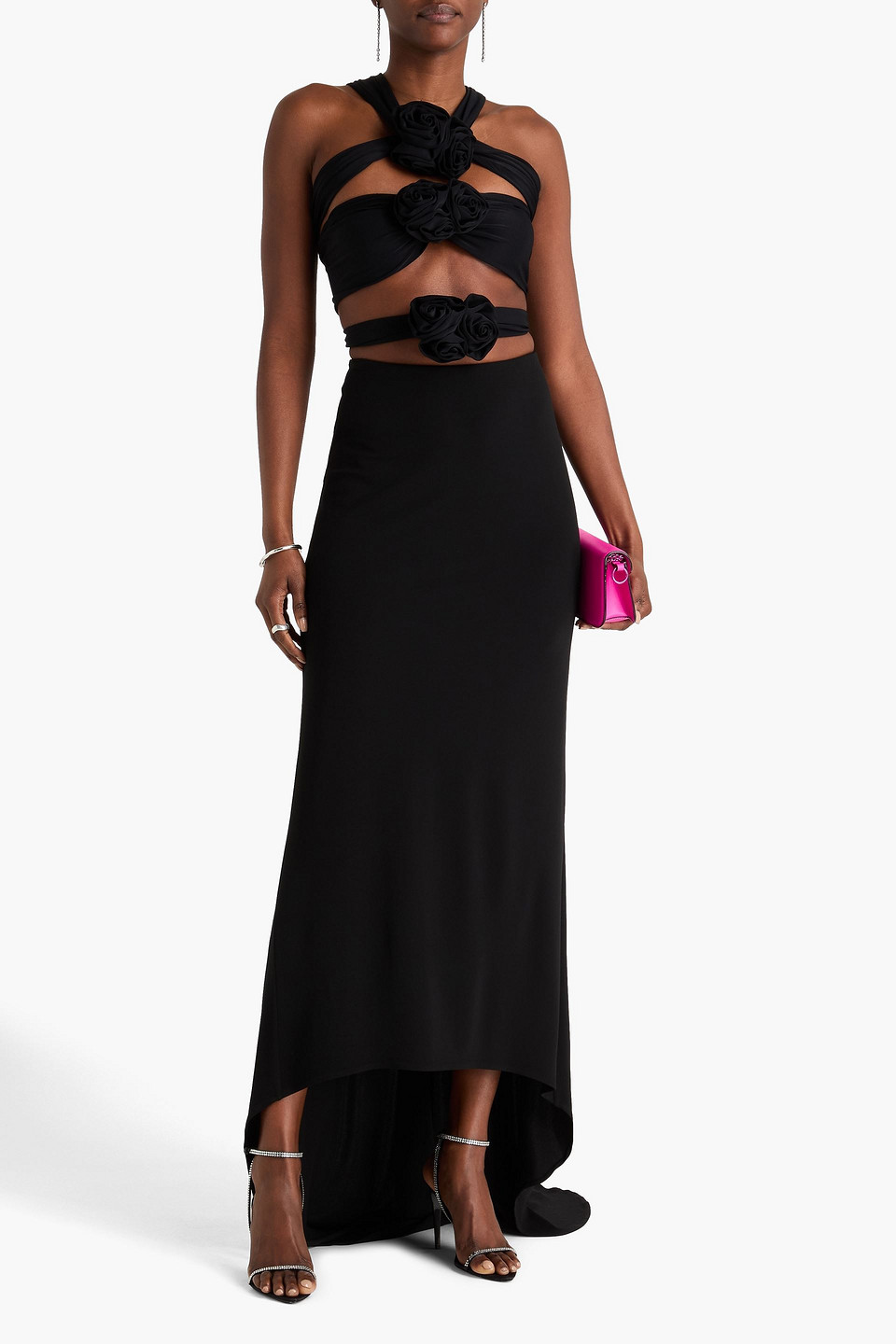 Magda Butrym Cutout Floral-appliquéd Jersey Top In Black