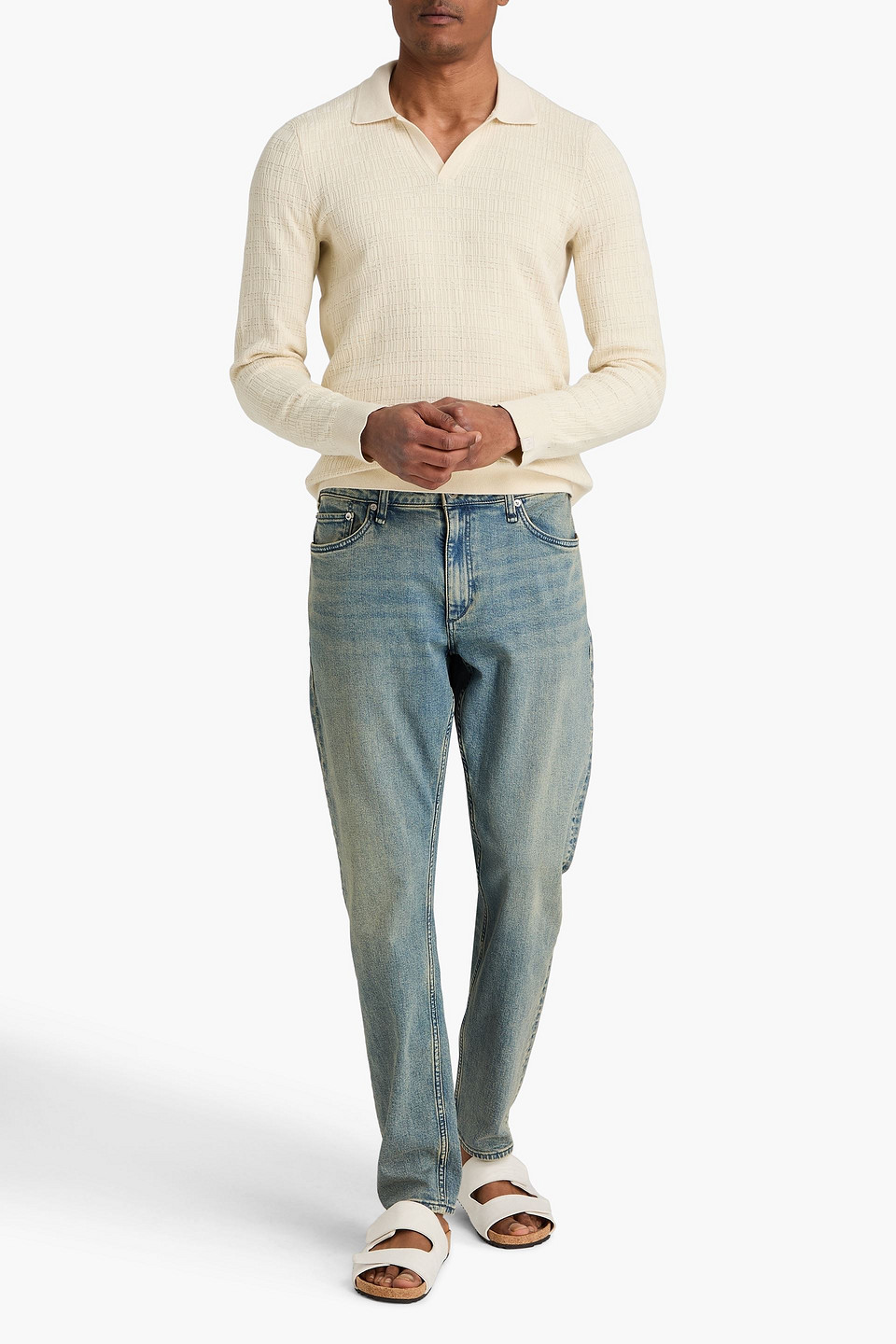  Rag & Bone - Pullover „harvey“ Aus Baumwoll-jacquard Mit Polokragen - Weiß - Xs 