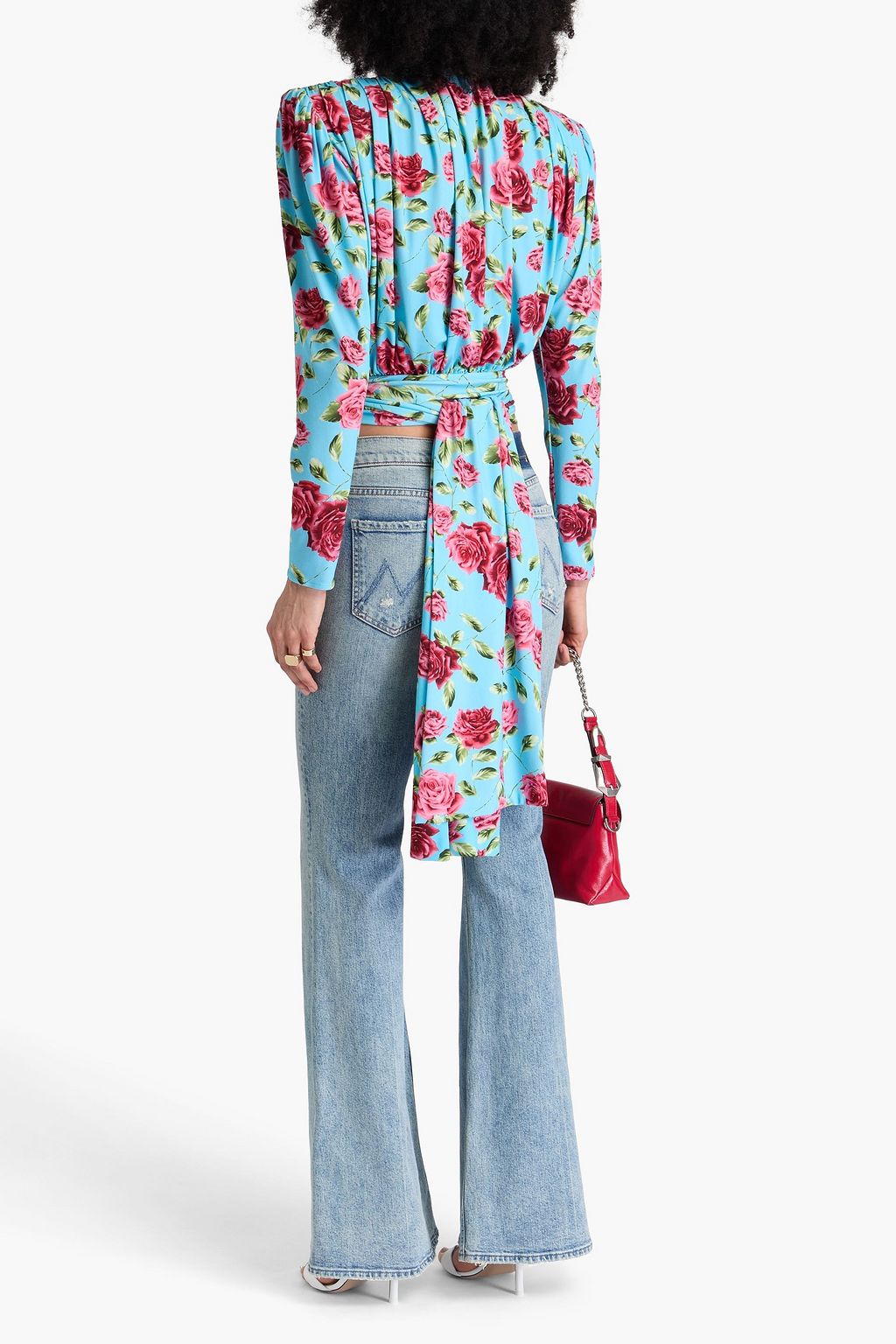 MAGDA BUTRYM ストレッチシルク クロップド ラップブラウス フローラルプリント
