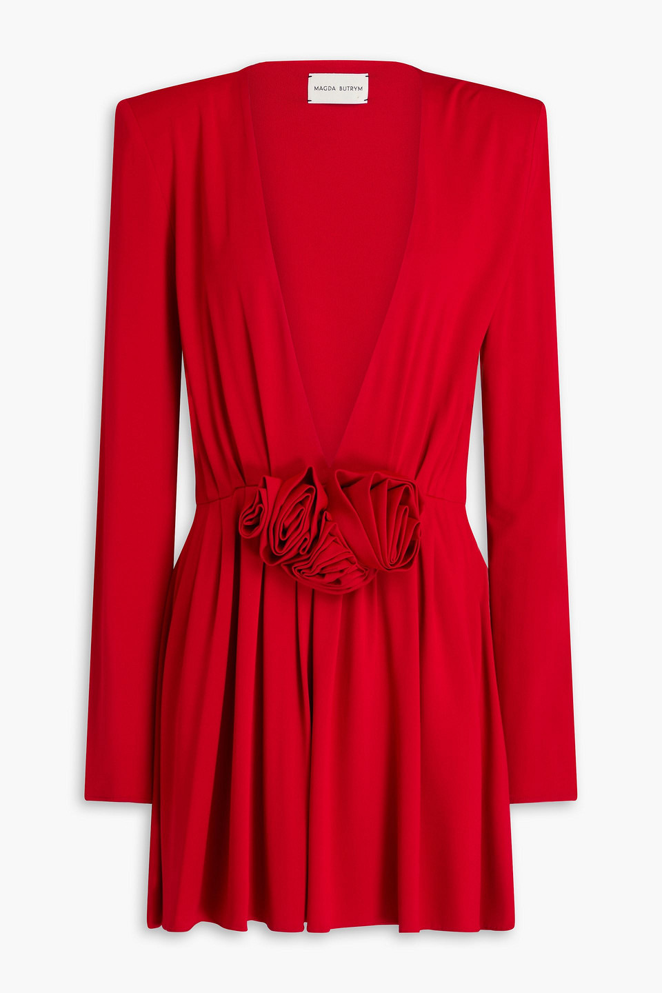 Magda Butrym Floral-appliquéd Pleated Jersey Mini Dress In Red