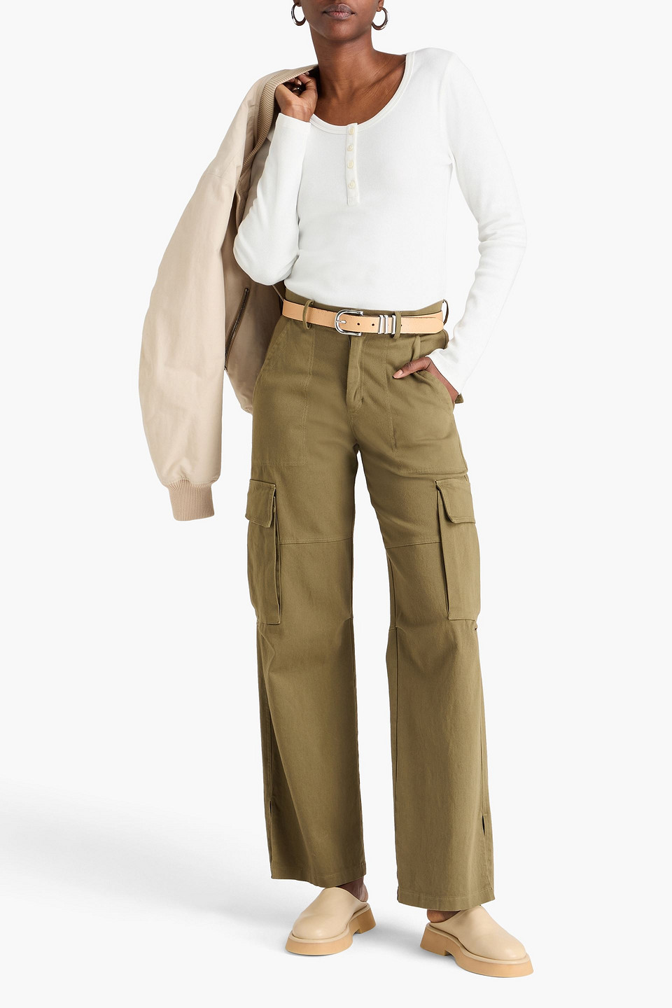 Alex Mill Everyday Ribbed Cotton-blend Jersey Top In Off-white