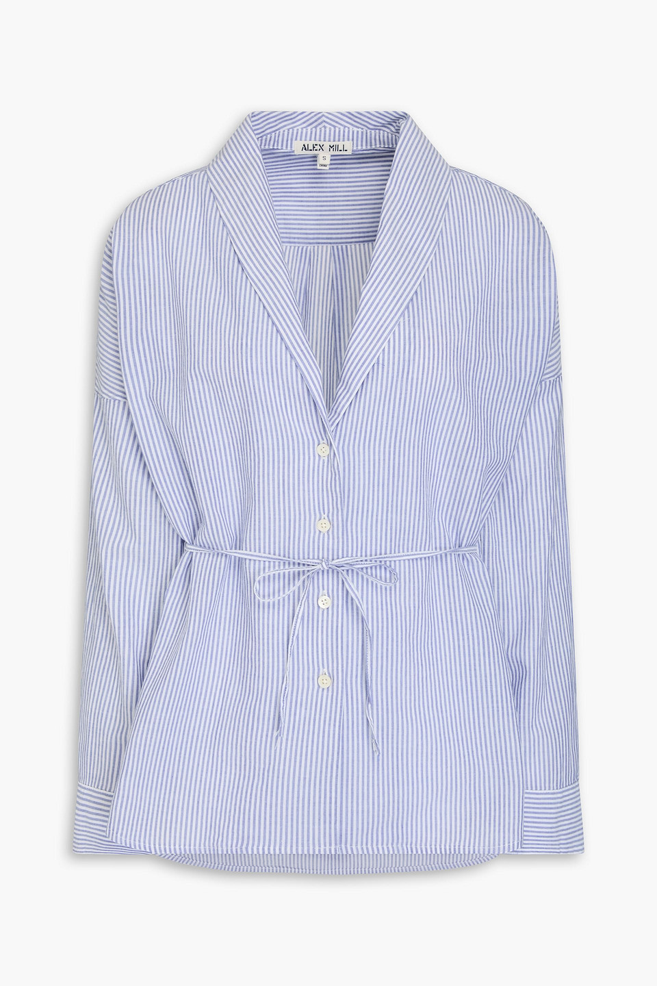 Alex Mill Karlie Tie-detailed Striped Cotton-voile Shirt In Light Blue