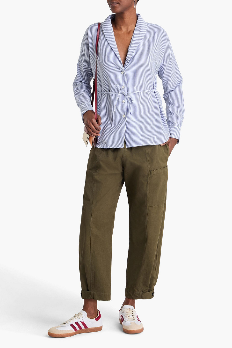 Alex Mill Karlie Tie-detailed Striped Cotton-voile Shirt In Light Blue