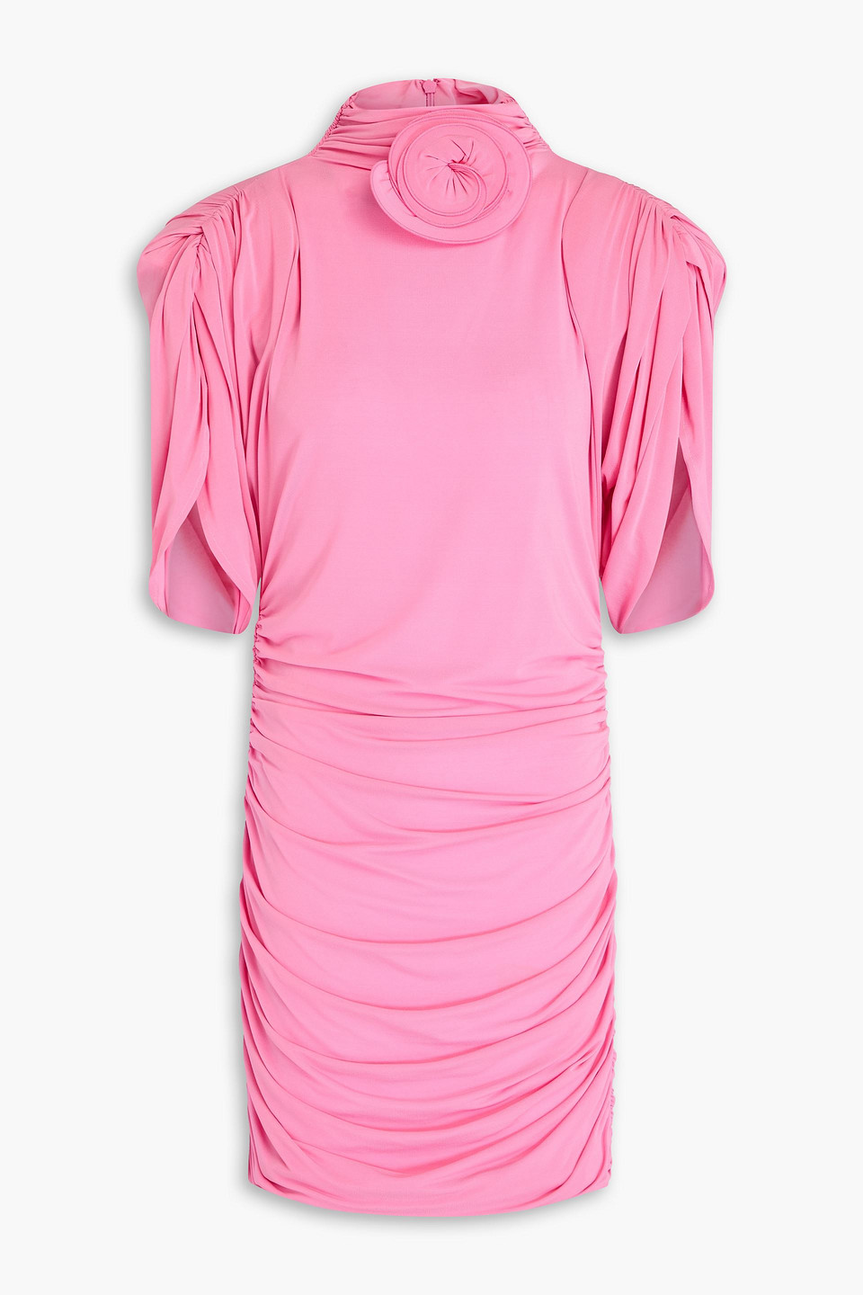 Magda Butrym Floral-appliquéd Ruched Jersey Mini Dress In Bubblegum