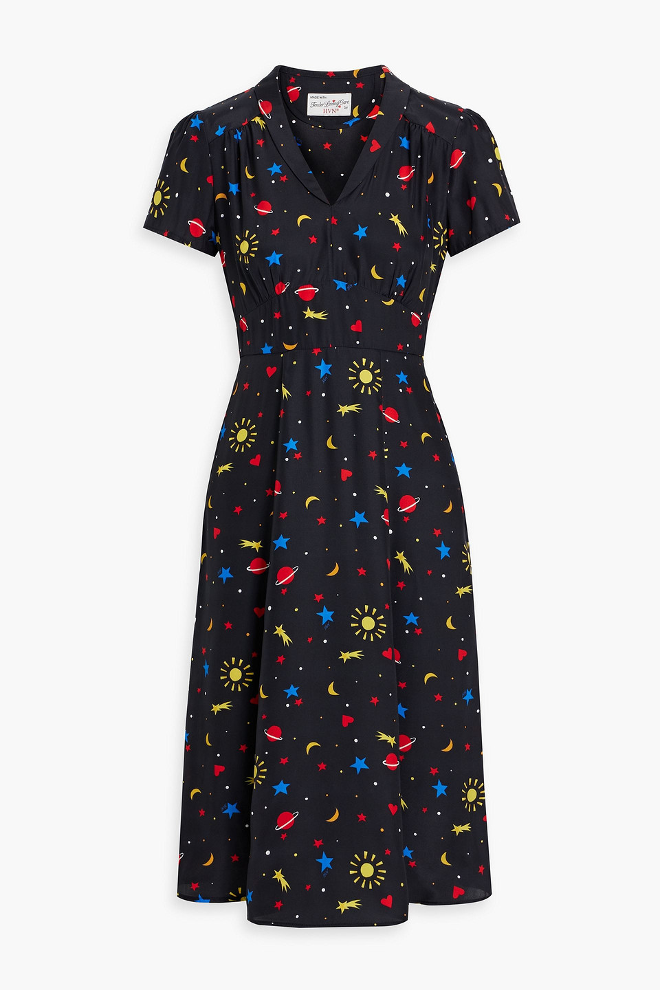 Hvn Morgan Printed Silk Midi Dress In Black
