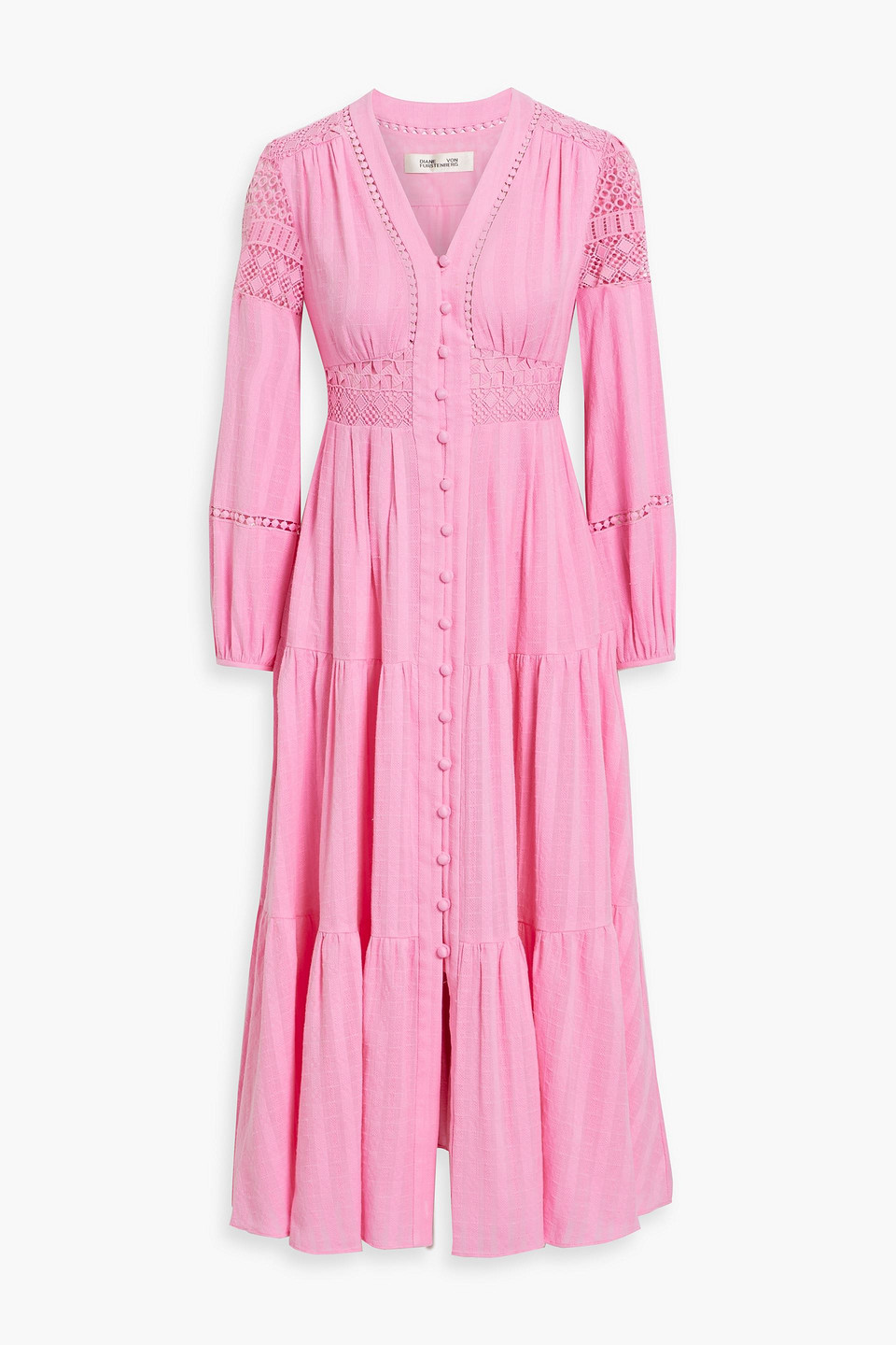 Diane Von Furstenberg Gigi Crocheted Lace-trimmed Cotton-jacquard Midi Dress