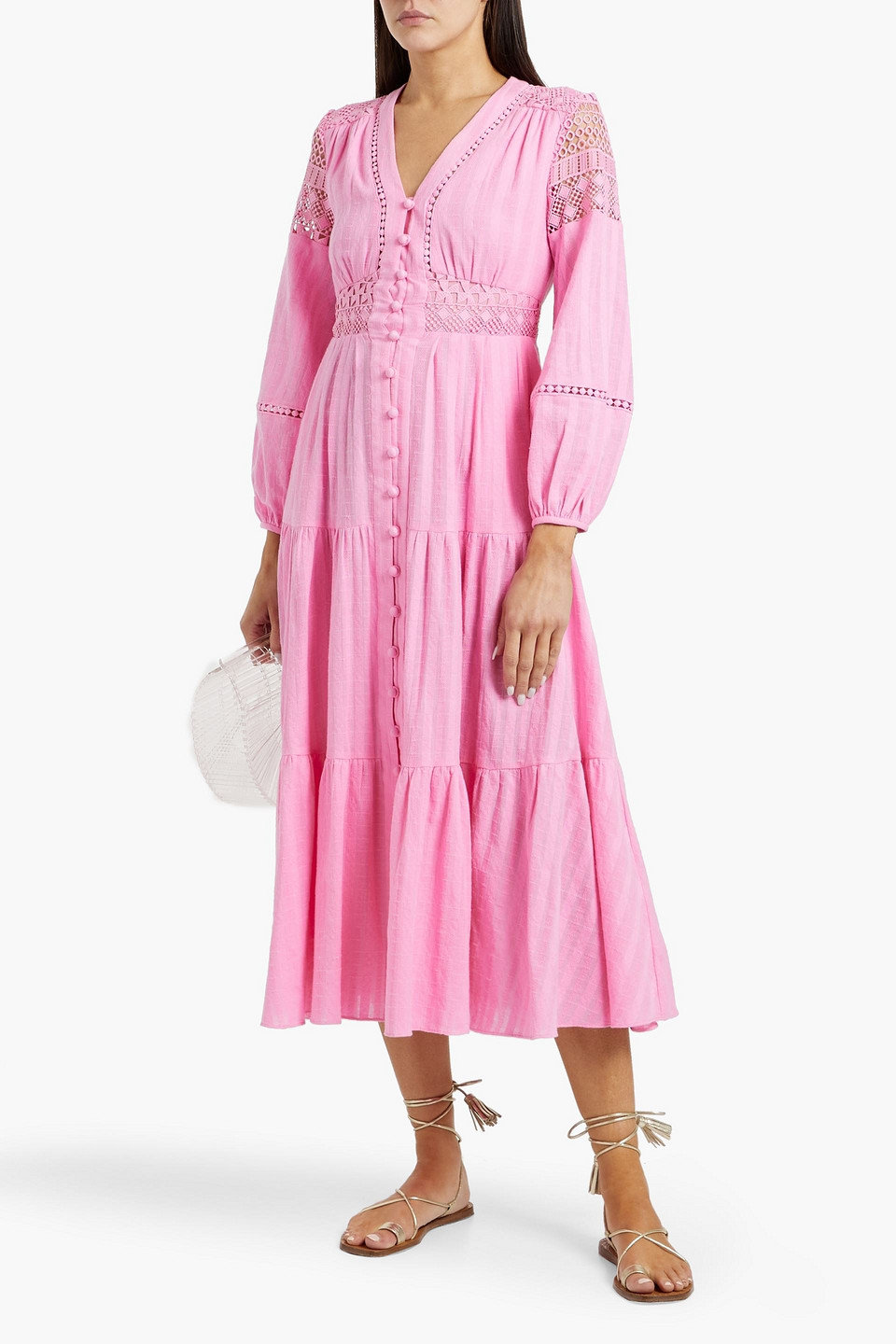 Diane Von Furstenberg Gigi Crocheted Lace-trimmed Cotton-jacquard Midi Dress