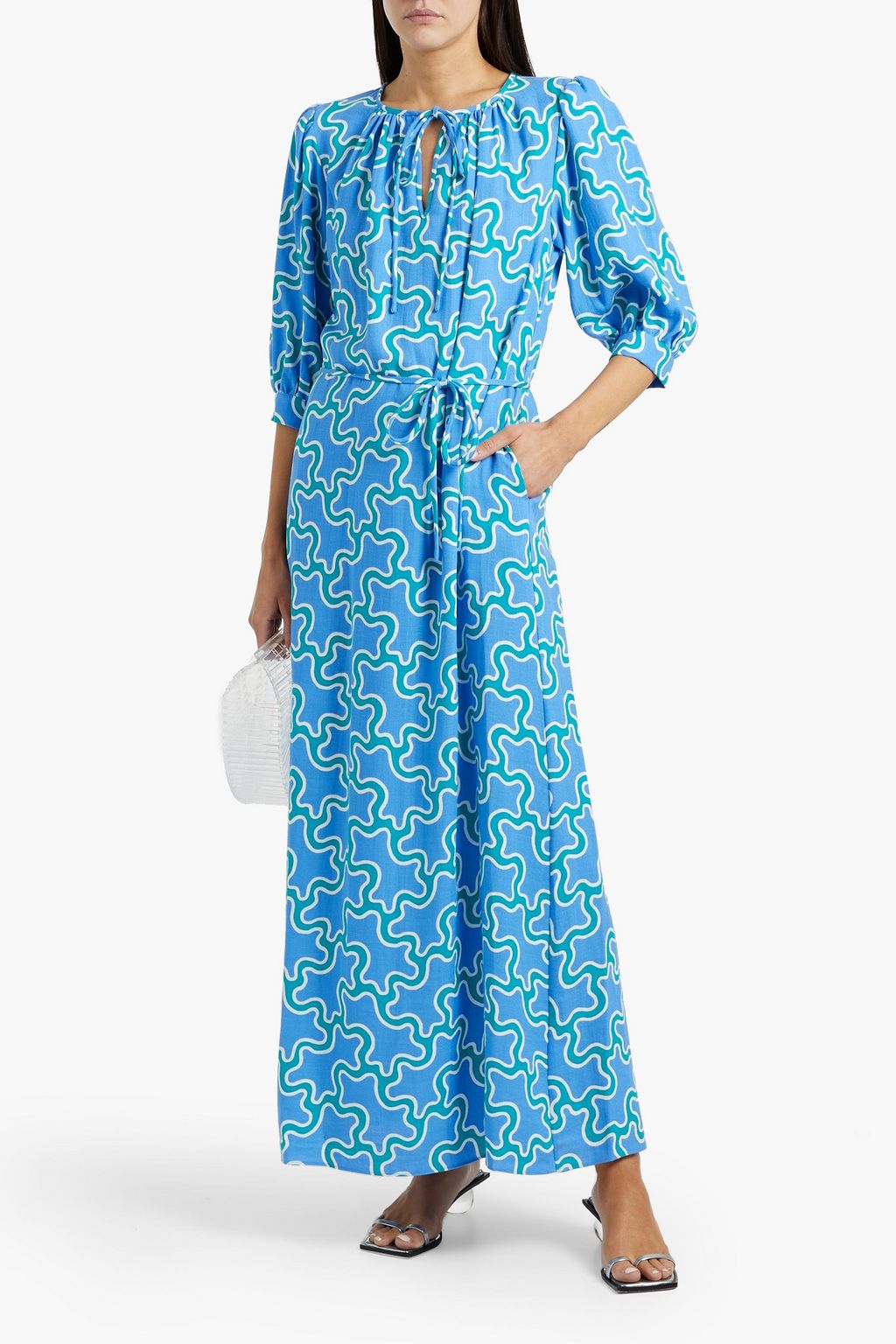 DIANE VON FURSTENBERG 織地 マキシワンピース プリント入り