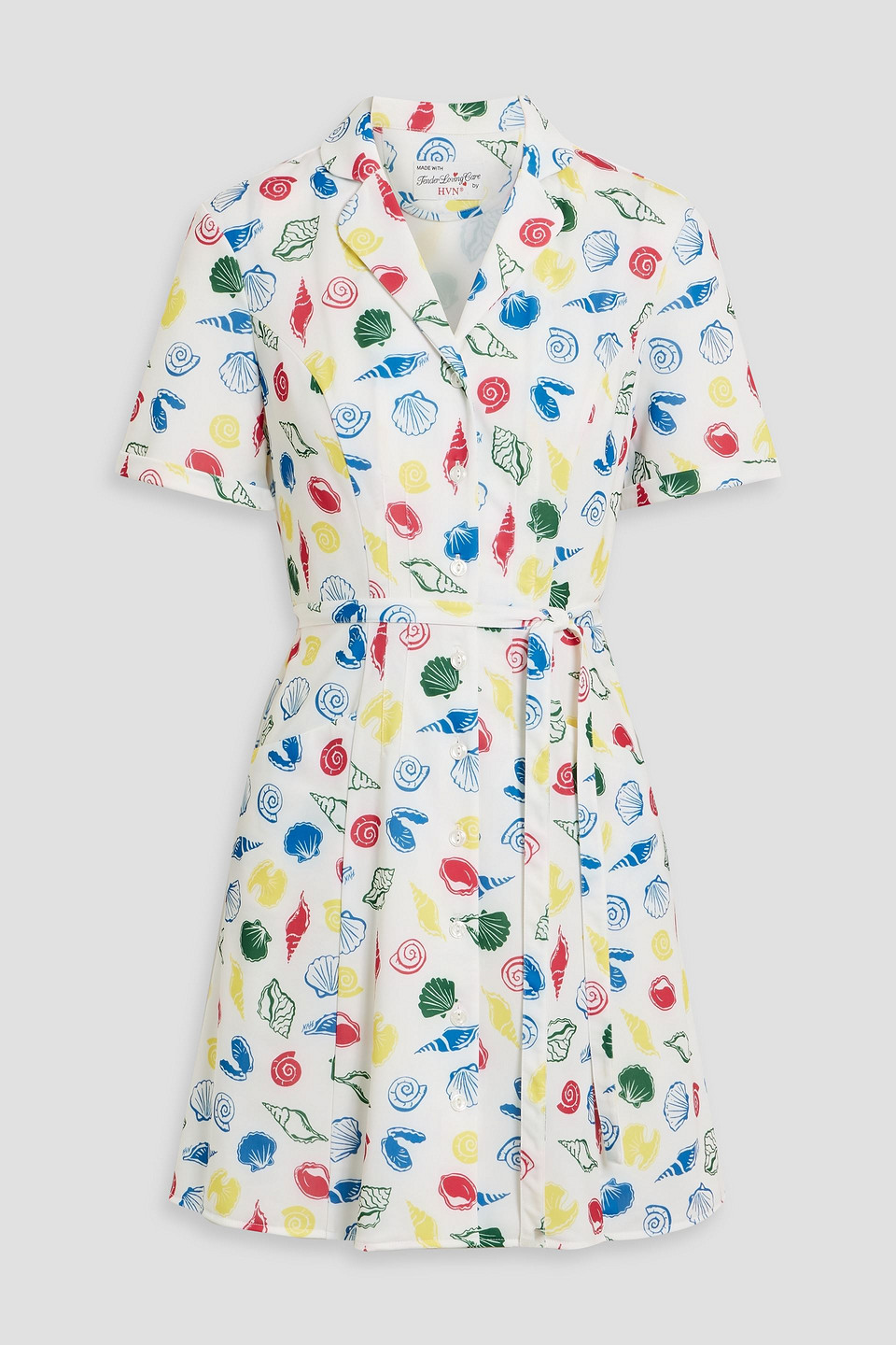 Hvn Maria Printed Stretch-jersey Mini Shirt Dress In White