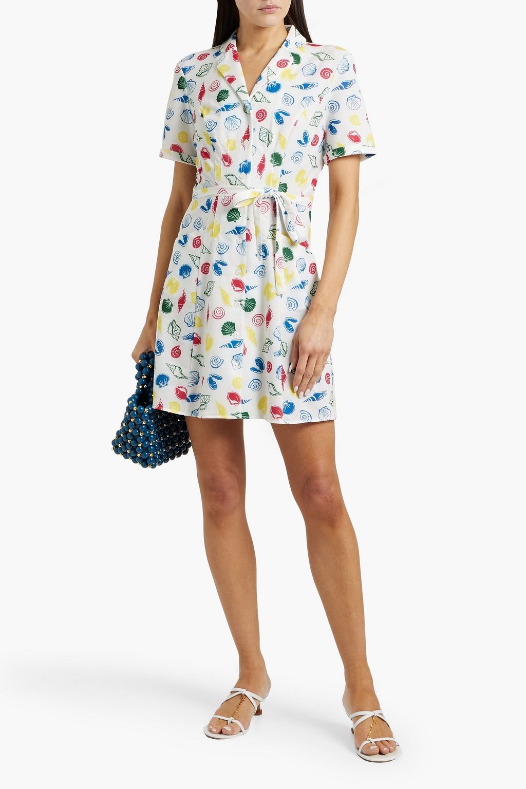 HVN Maria printed stretch-jersey mini shirt dress