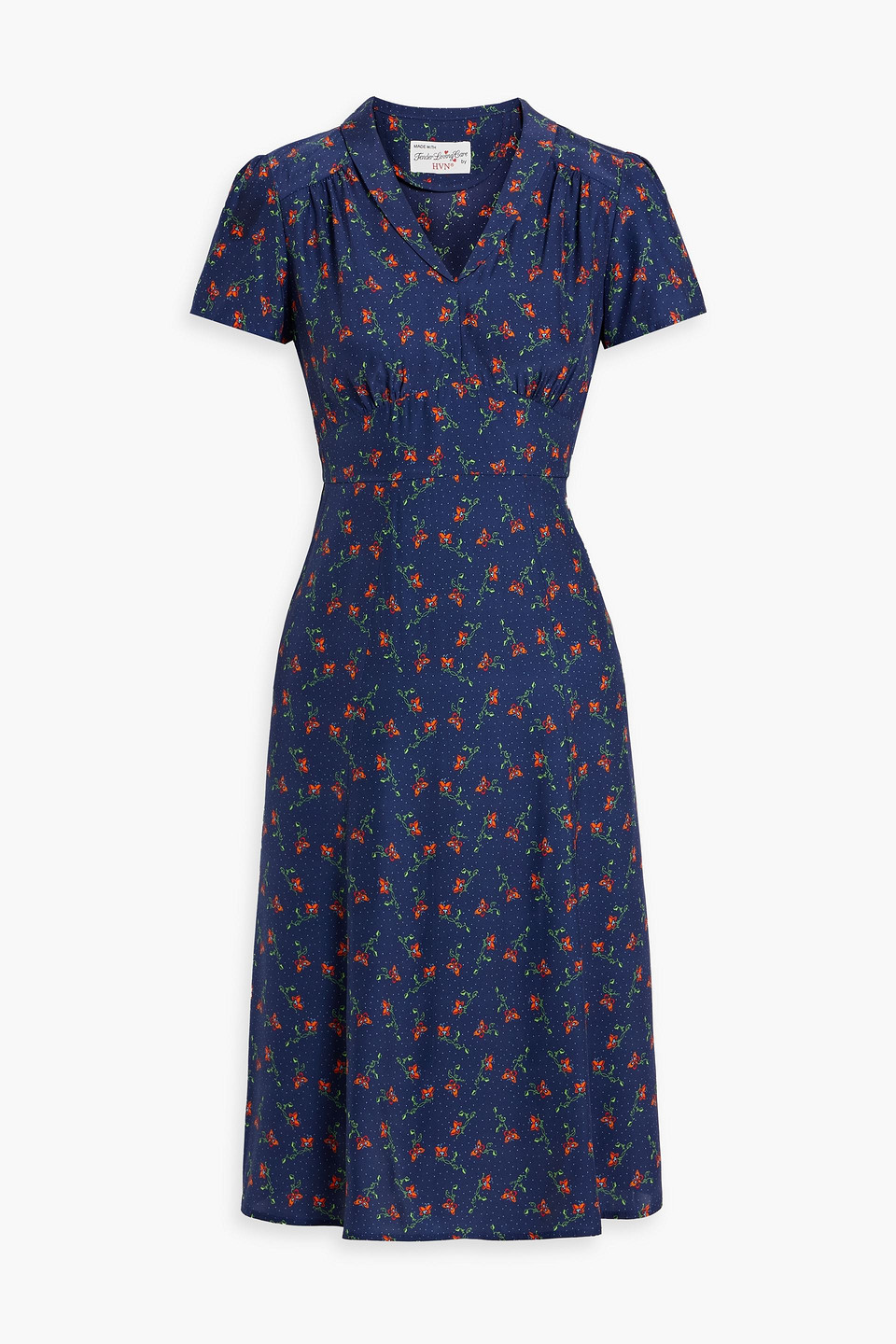 Hvn Morgan Printed Silk Midi Dress In Navy