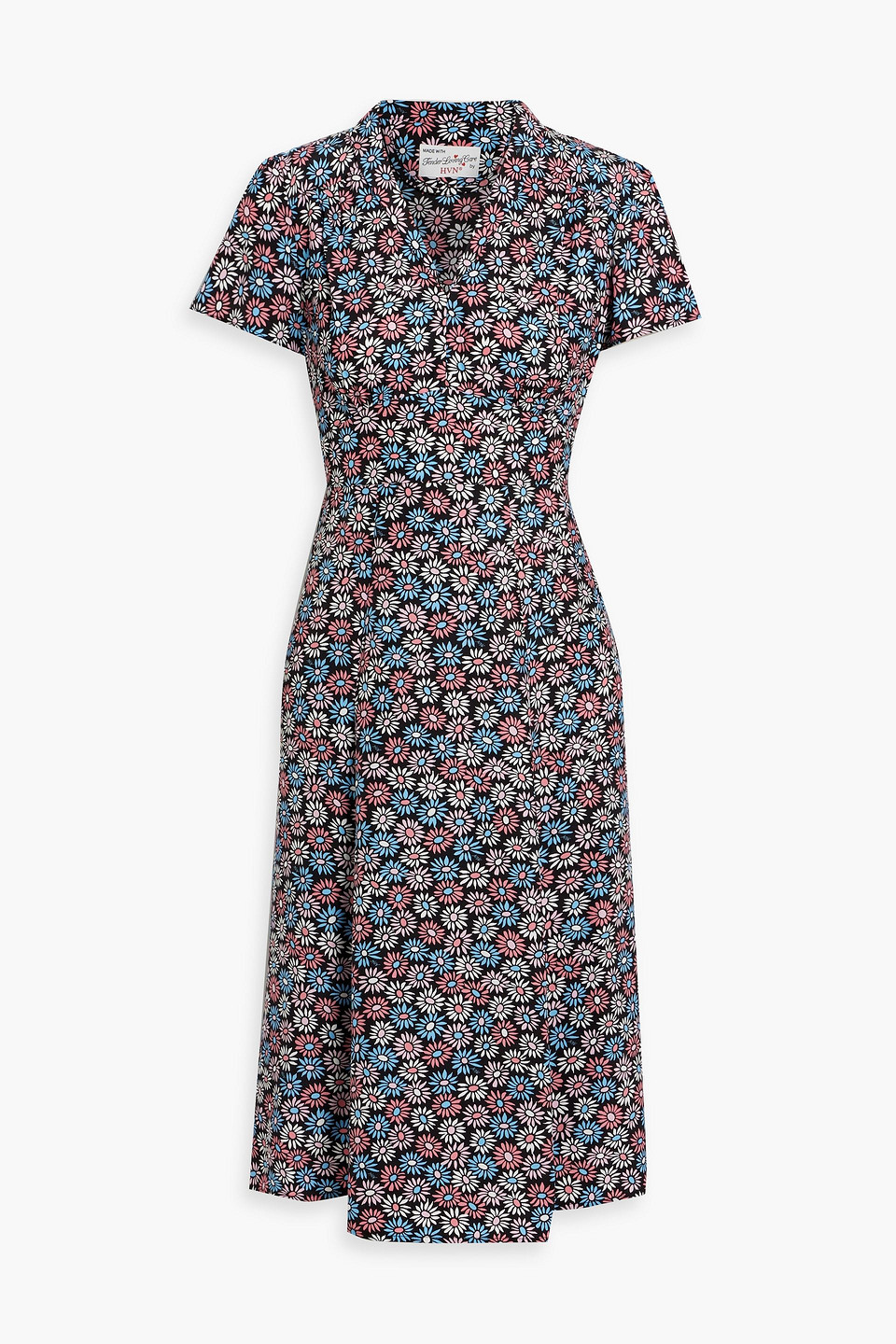 Hvn Morgan Floral-print Silk Midi Dress In Black