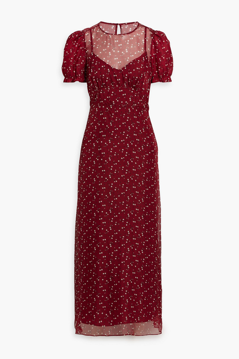 Hvn Elizabeth Printed Silk-chiffon Midi Dress In Claret