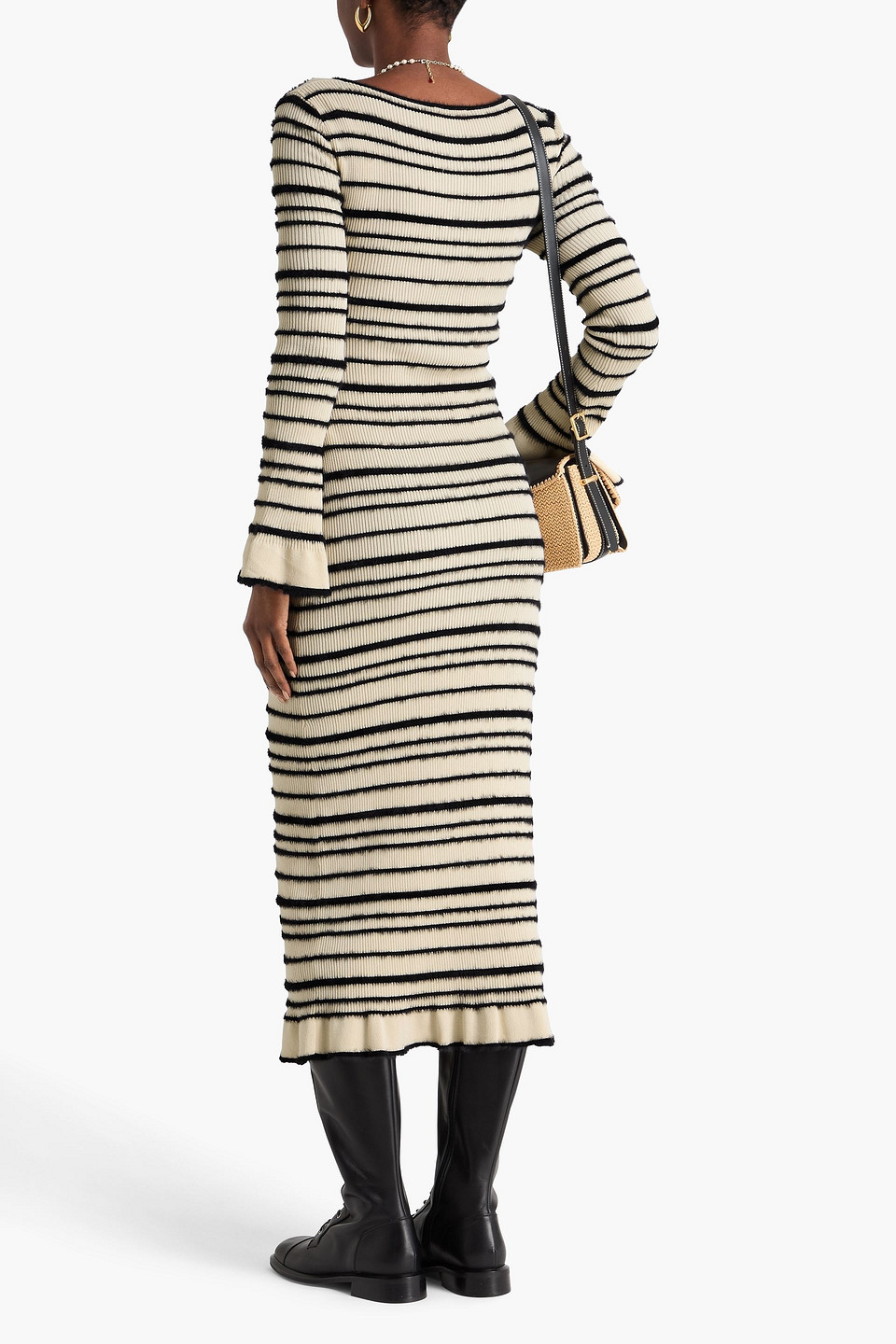 By Malene Birger - Damira Gestreiftes Midikleid Aus Einer Baumwollmischung Mit Intarsienmuster Und Knotendetail - Weiß - Xs 