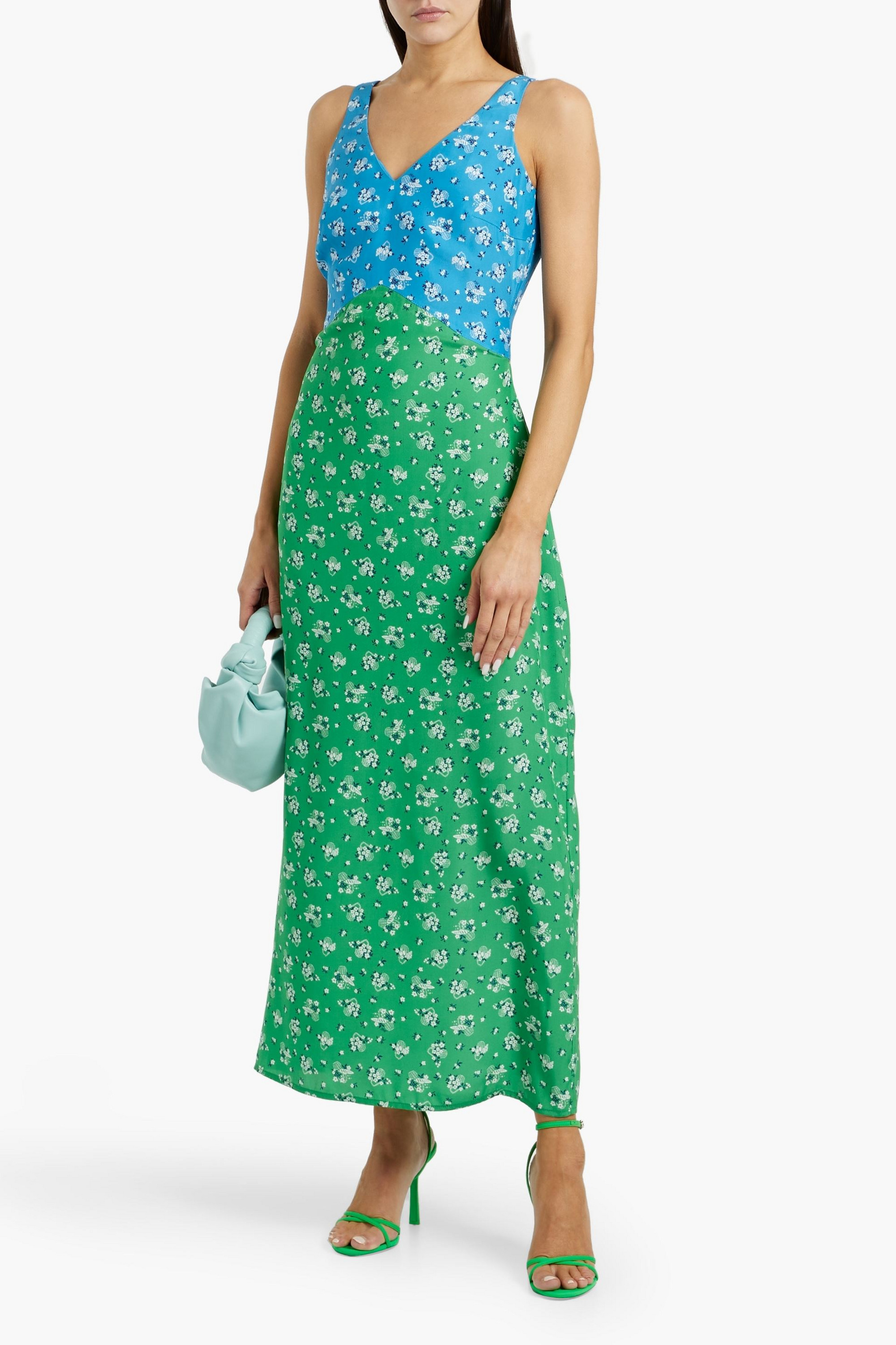 HVN Max printed silk-satin maxi dress