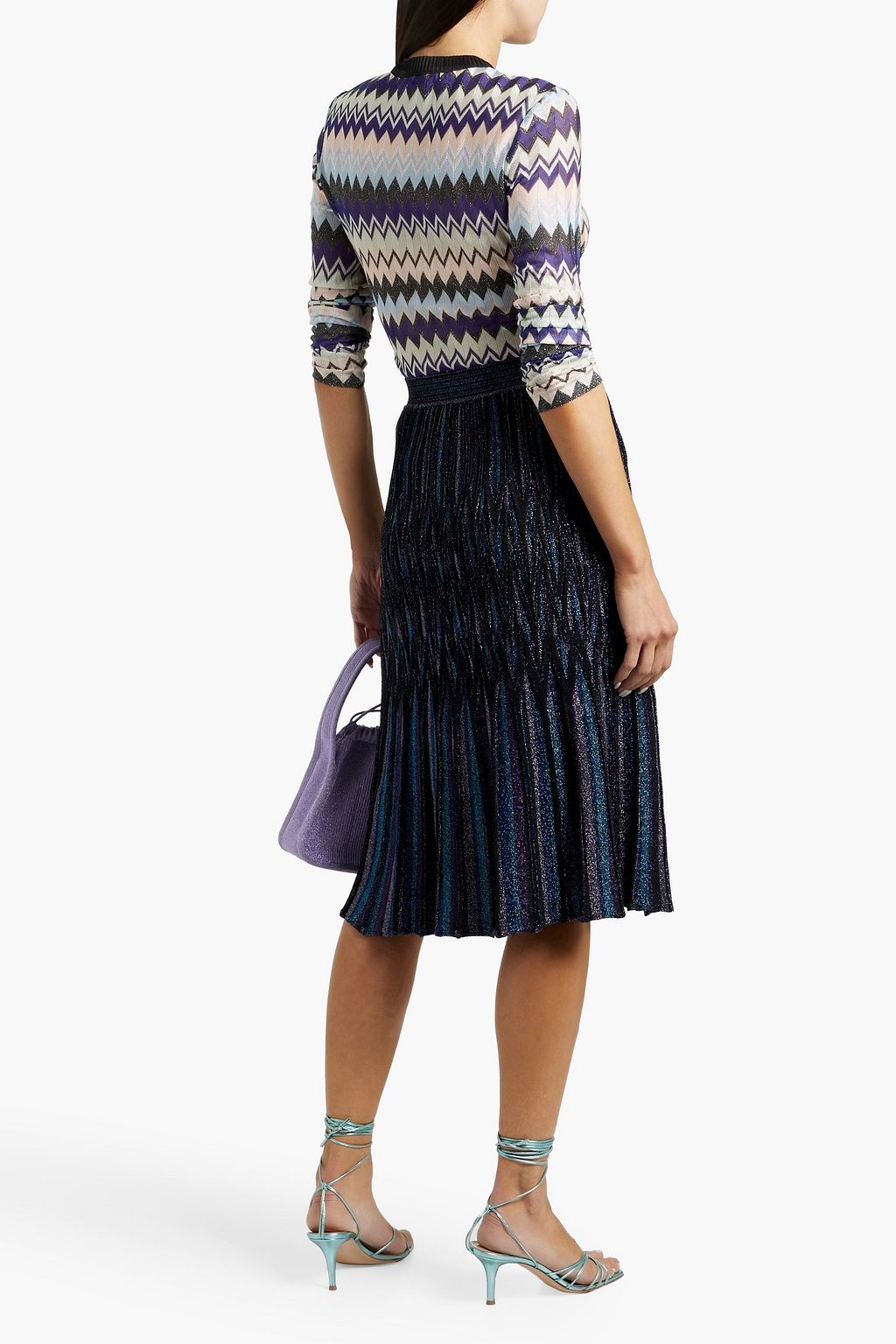 MISSONI Pleated metallic ribbed-knit skirt