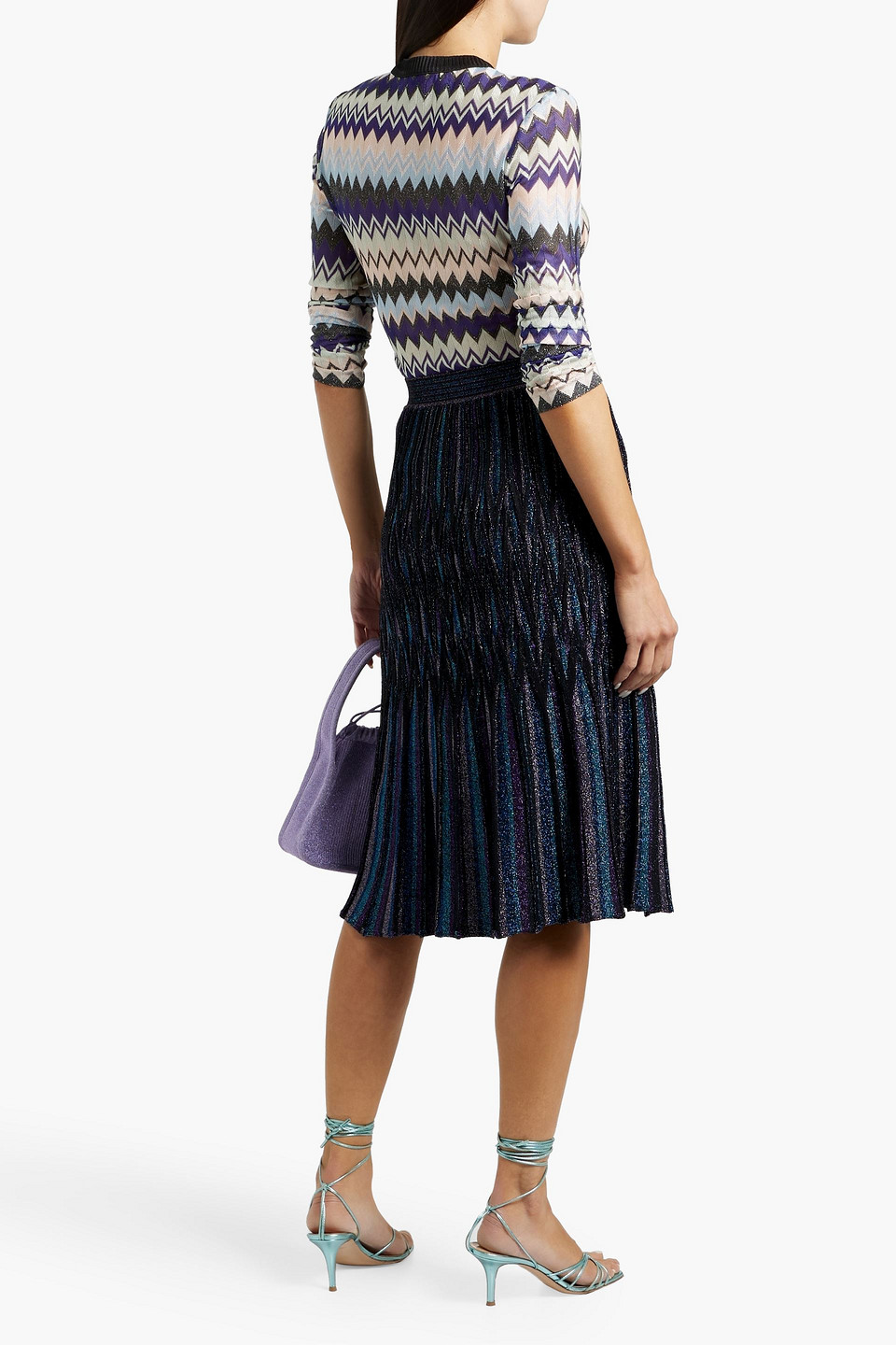 Shop Missoni Pleated Metallic Ribbed-knit Skirt In Purple