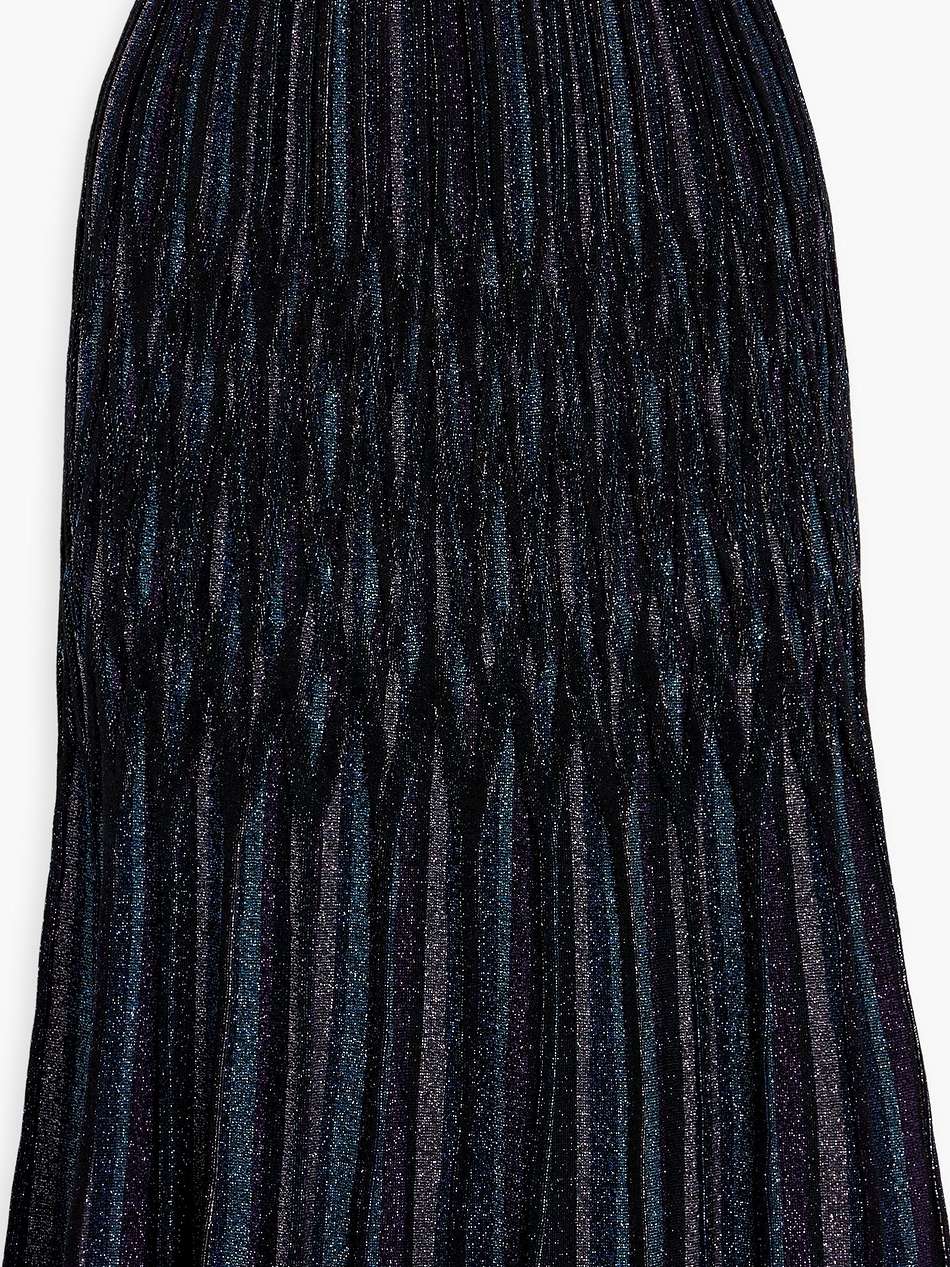 pleated metallic ribbed-knit skirt