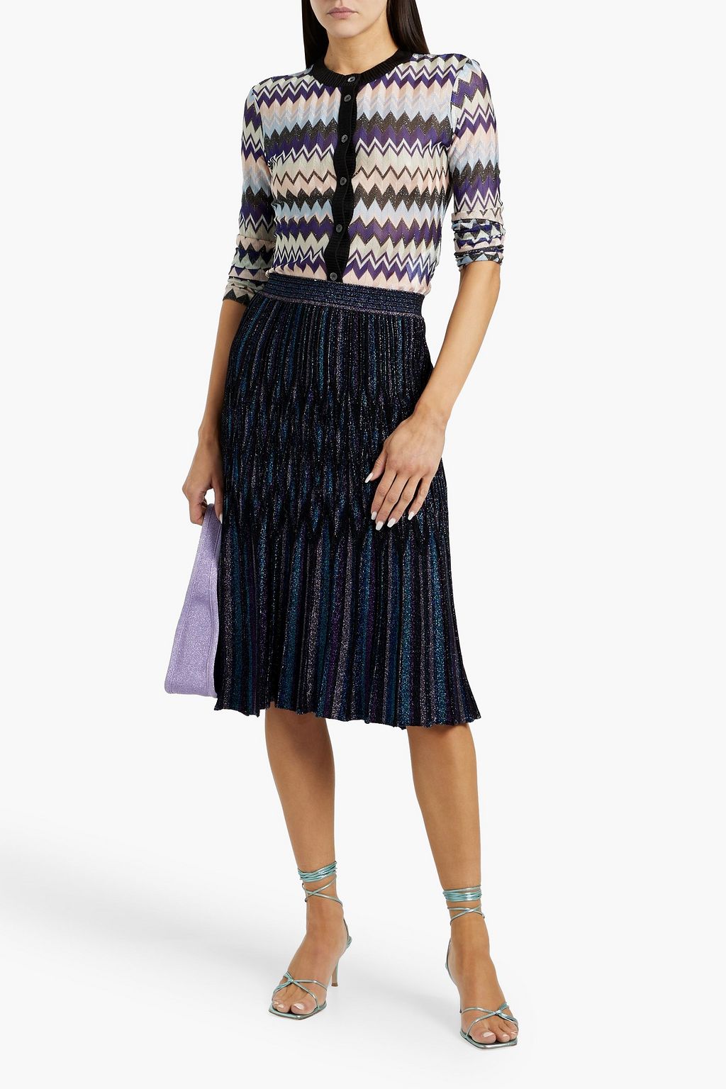 MISSONI Pleated metallic ribbed-knit skirt