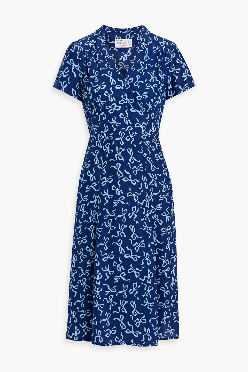 Hvn Morgan Printed Silk Midi Dress In Navy
