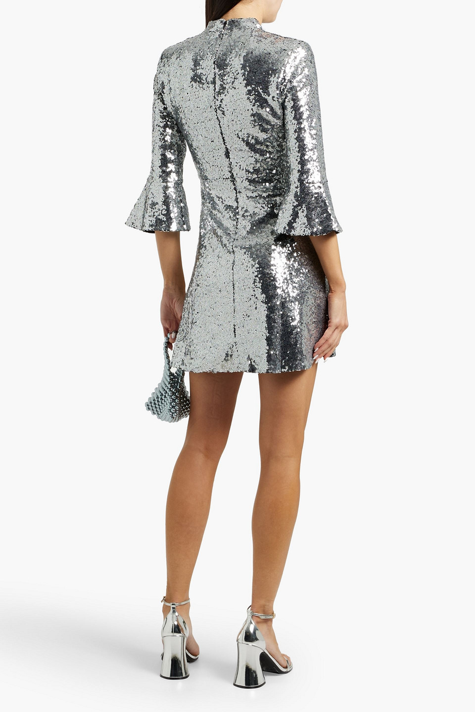 Hvn Ashley Sequined Tulle Mini Dress In Silver