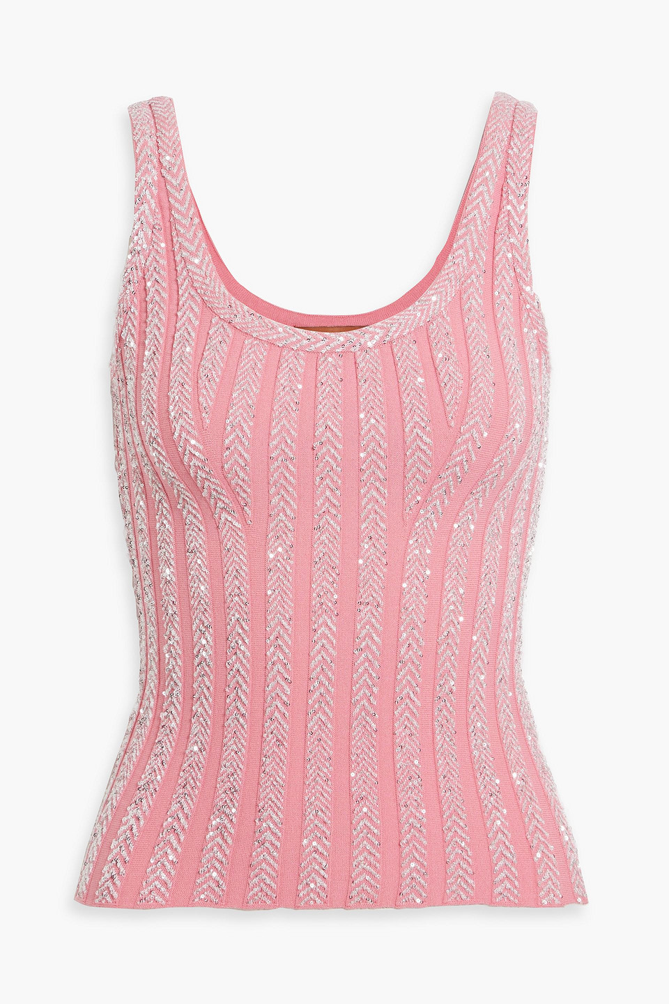 Missoni Sequin-embellished Ribbed-knit Tank In Pink
