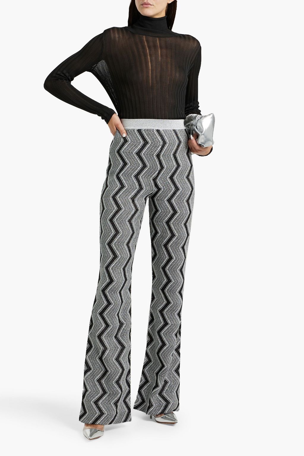 MISSONI Metallic crochet-knit flared pants