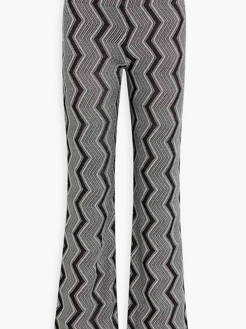 metallic crochet-knit flared pants
