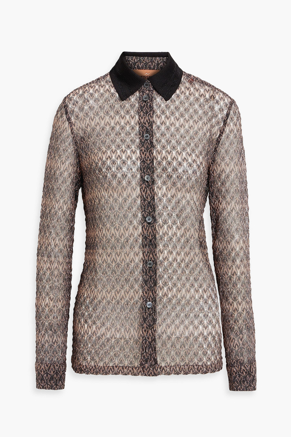 Missoni Metallic Crochet-knit Shirt In Light Brown