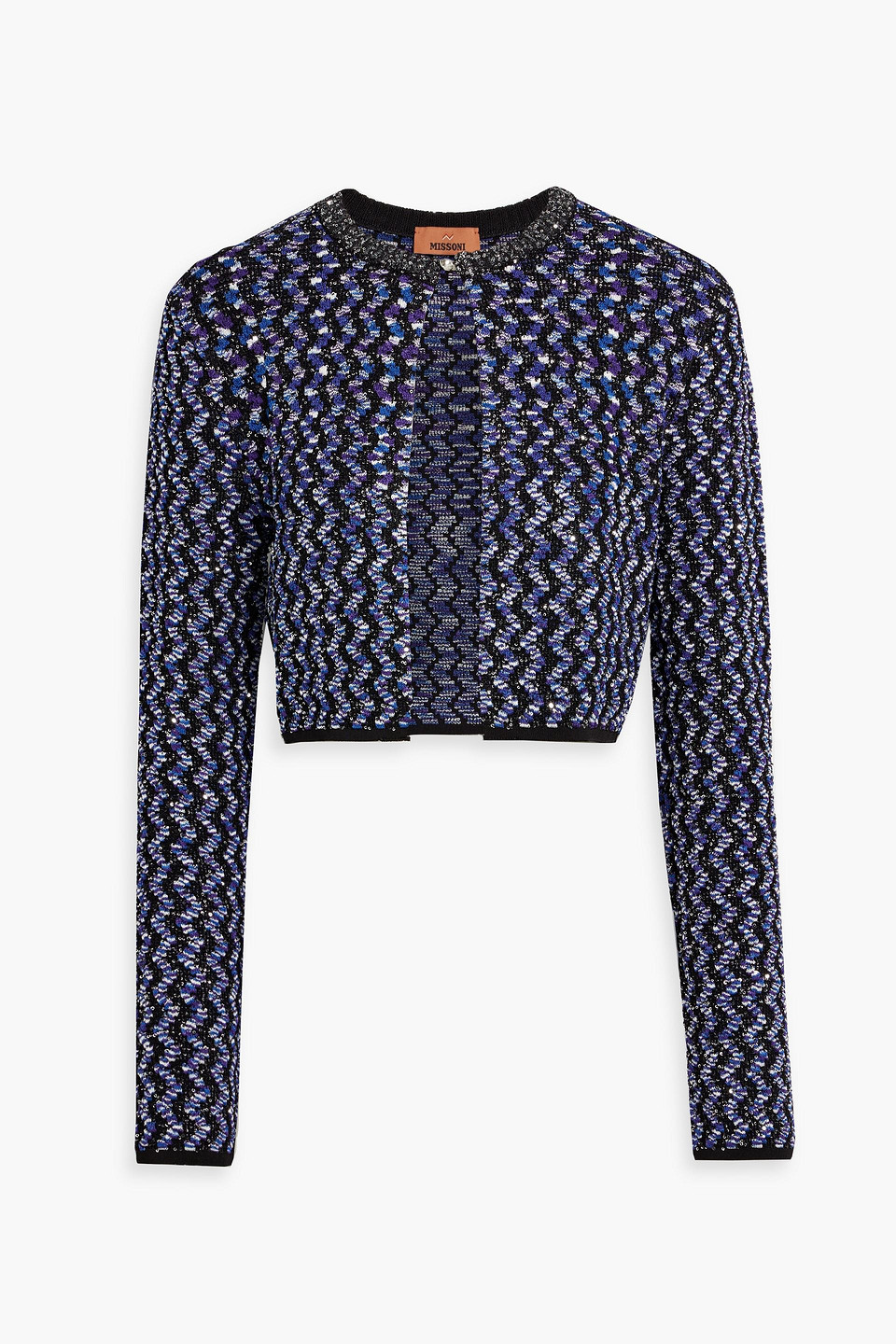Missoni Cropped Sequined Jacquard-knit Cardigan In Blue