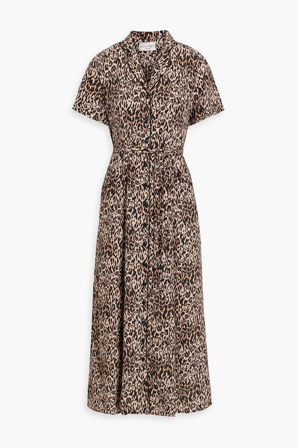 Hvn Maria Leopard-print Silk Midi Dress In Brown