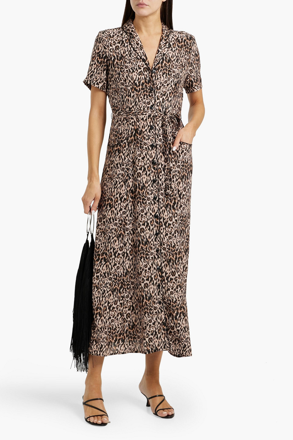 HVN MARIA LEOPARD-PRINT SILK MIDI DRESS