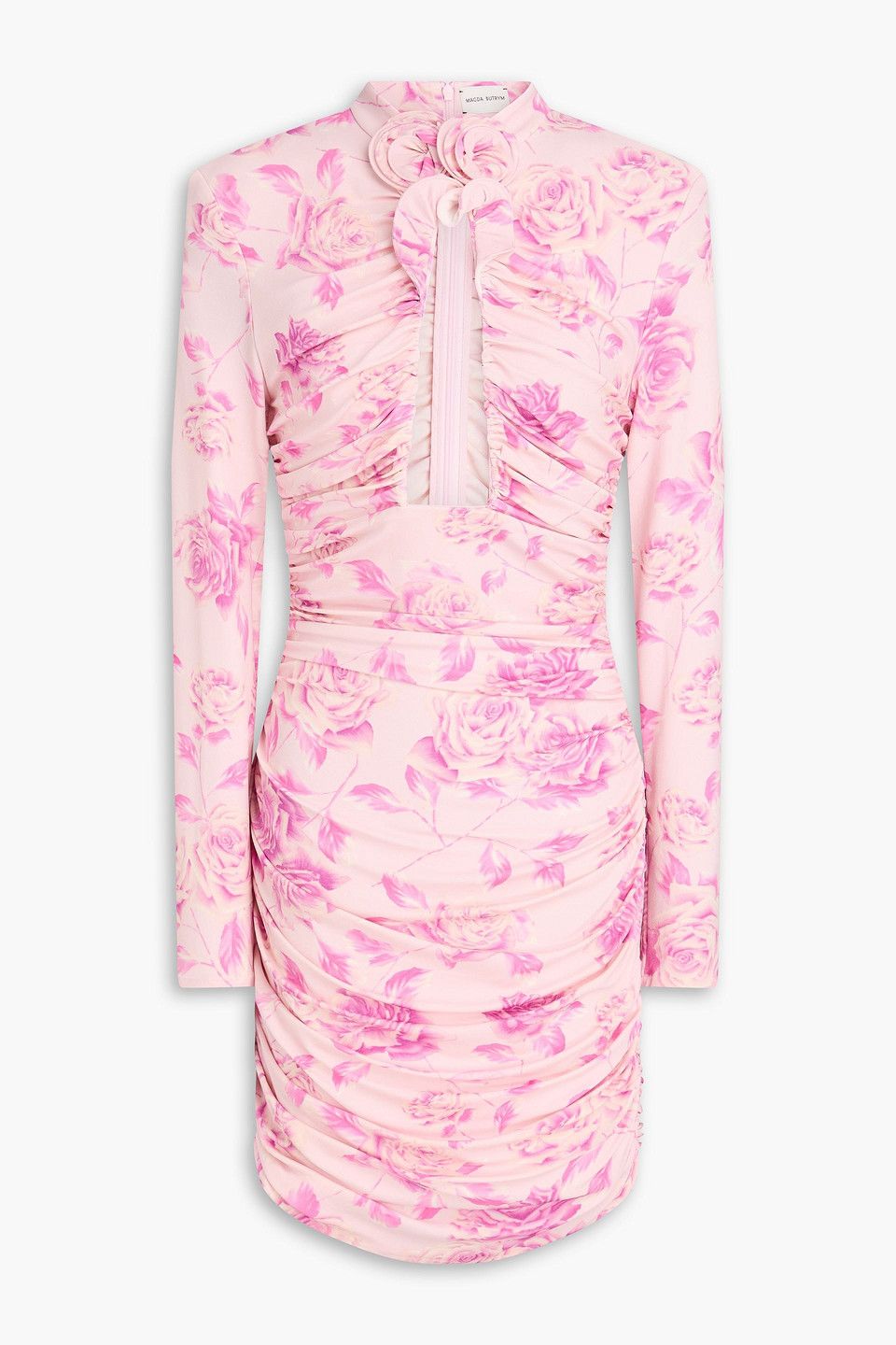 Magda Butrym Cutout Ruched Floral-print Jersey Mini Dress In Pink | ModeSens