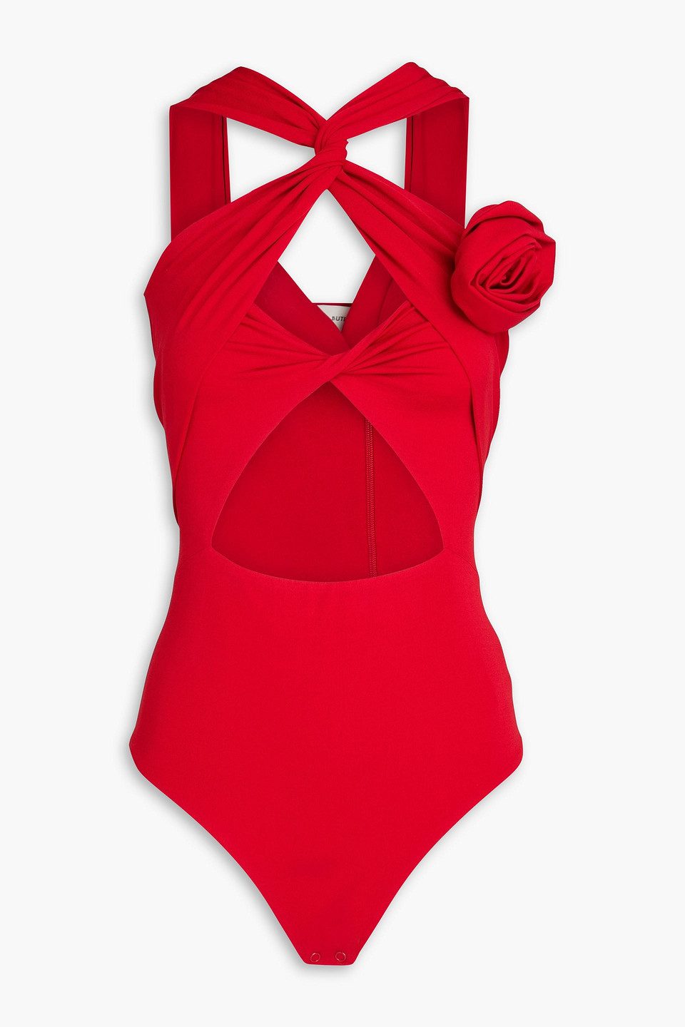 Magda Butrym Cutout Floral-appliquéd Jersey Bodysuit In Red