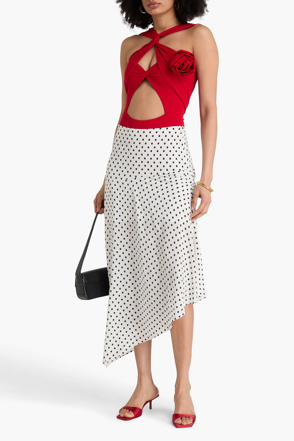 Magda Butrym Cutout Floral-appliquéd Jersey Bodysuit In Red