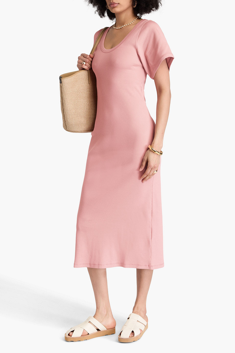BY MALENE BIRGER ANAISSA RIBBED COTTON-BLEND JERSEY MIDI DRESS
