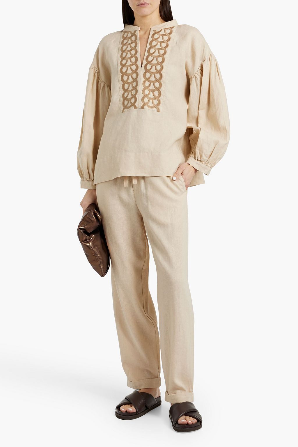 BY MALENE BIRGER بلوزة كادموس من الكتّان بتصميم مطرّز