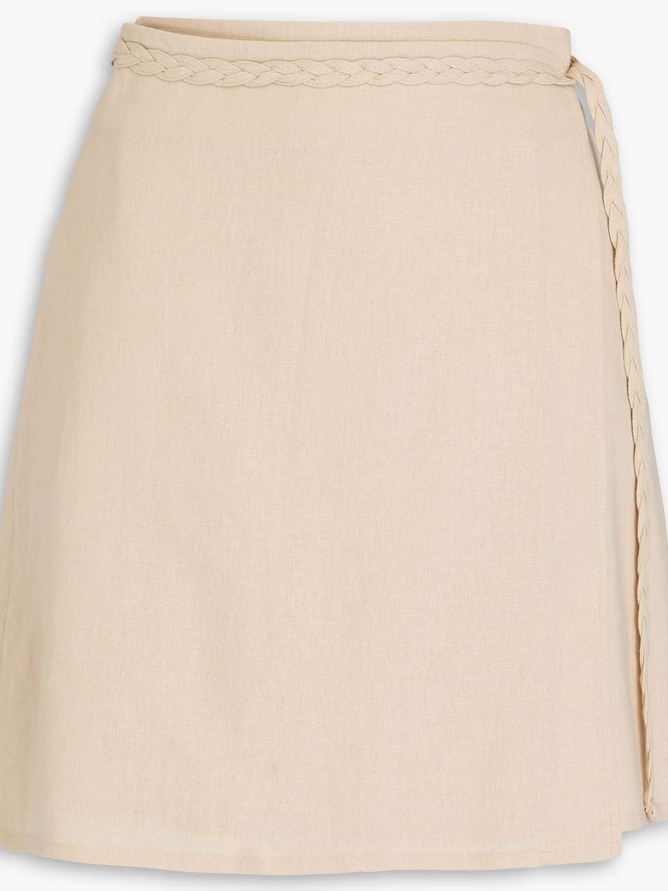 linen-blend mini wrap skirt