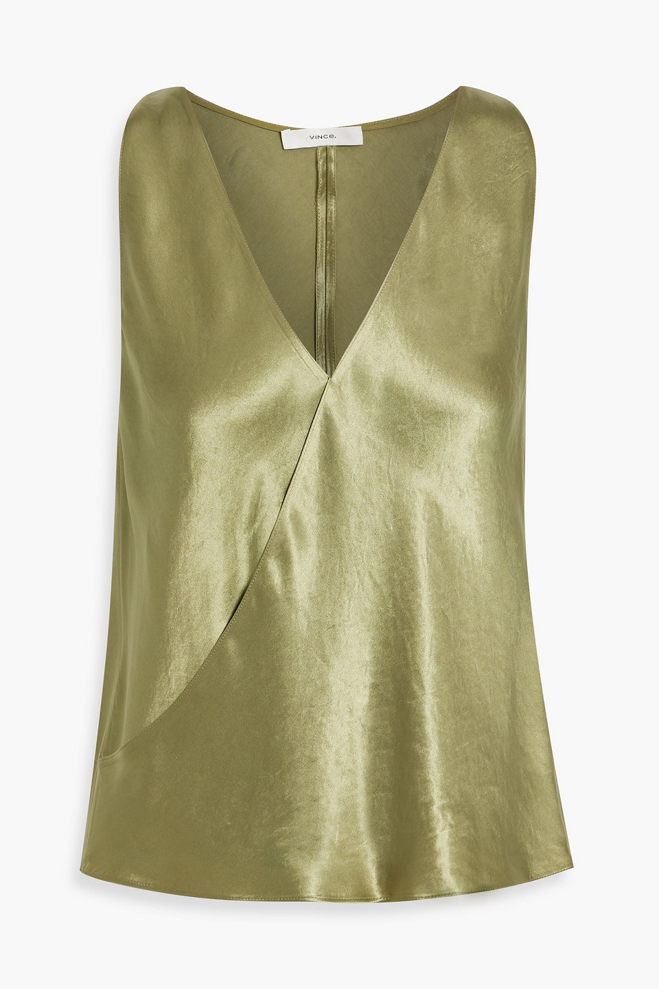 Vince Wrap-effect Crinkled-satin Top In Green