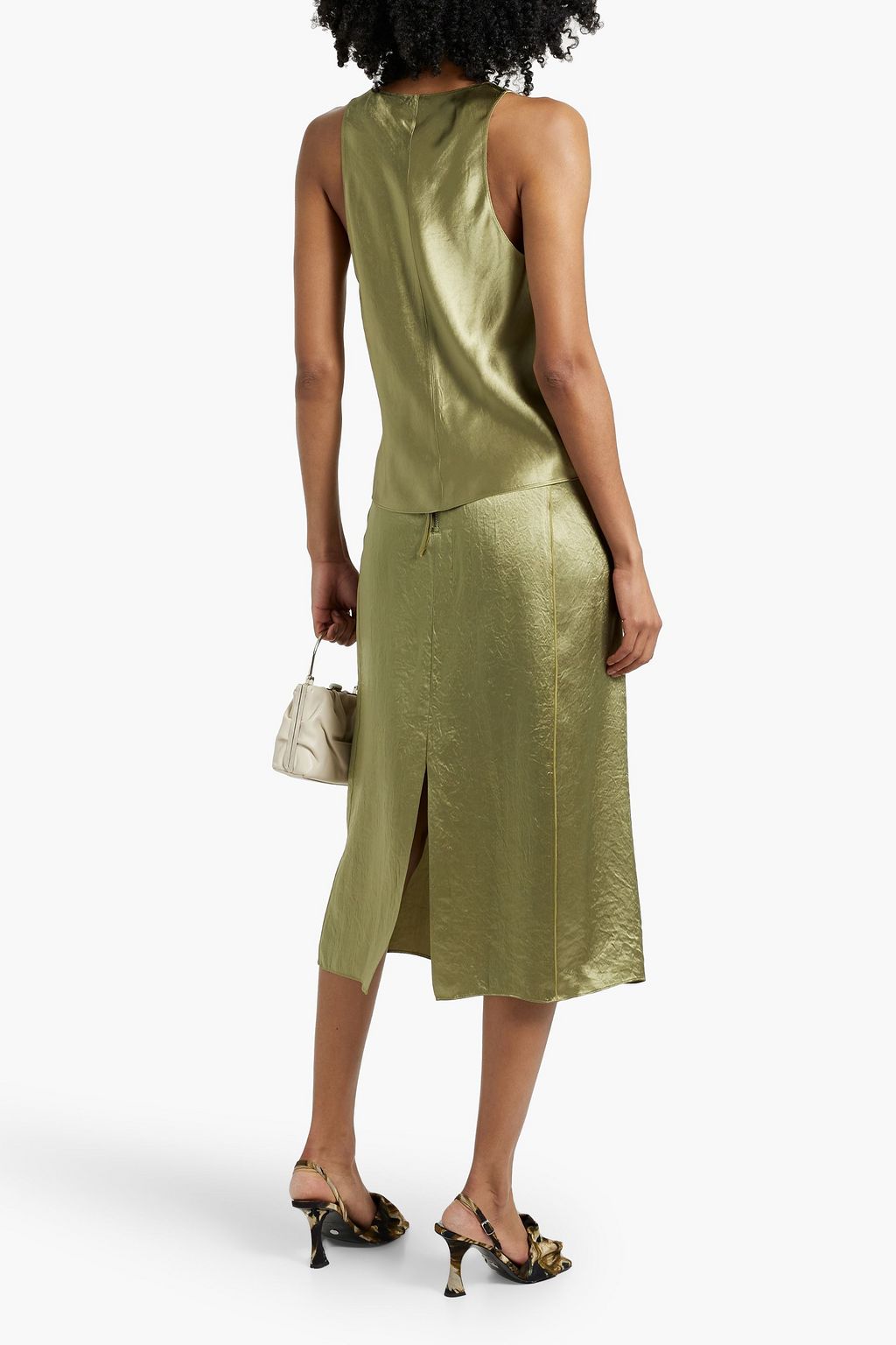 VINCE. Crinkled-satin midi skirt